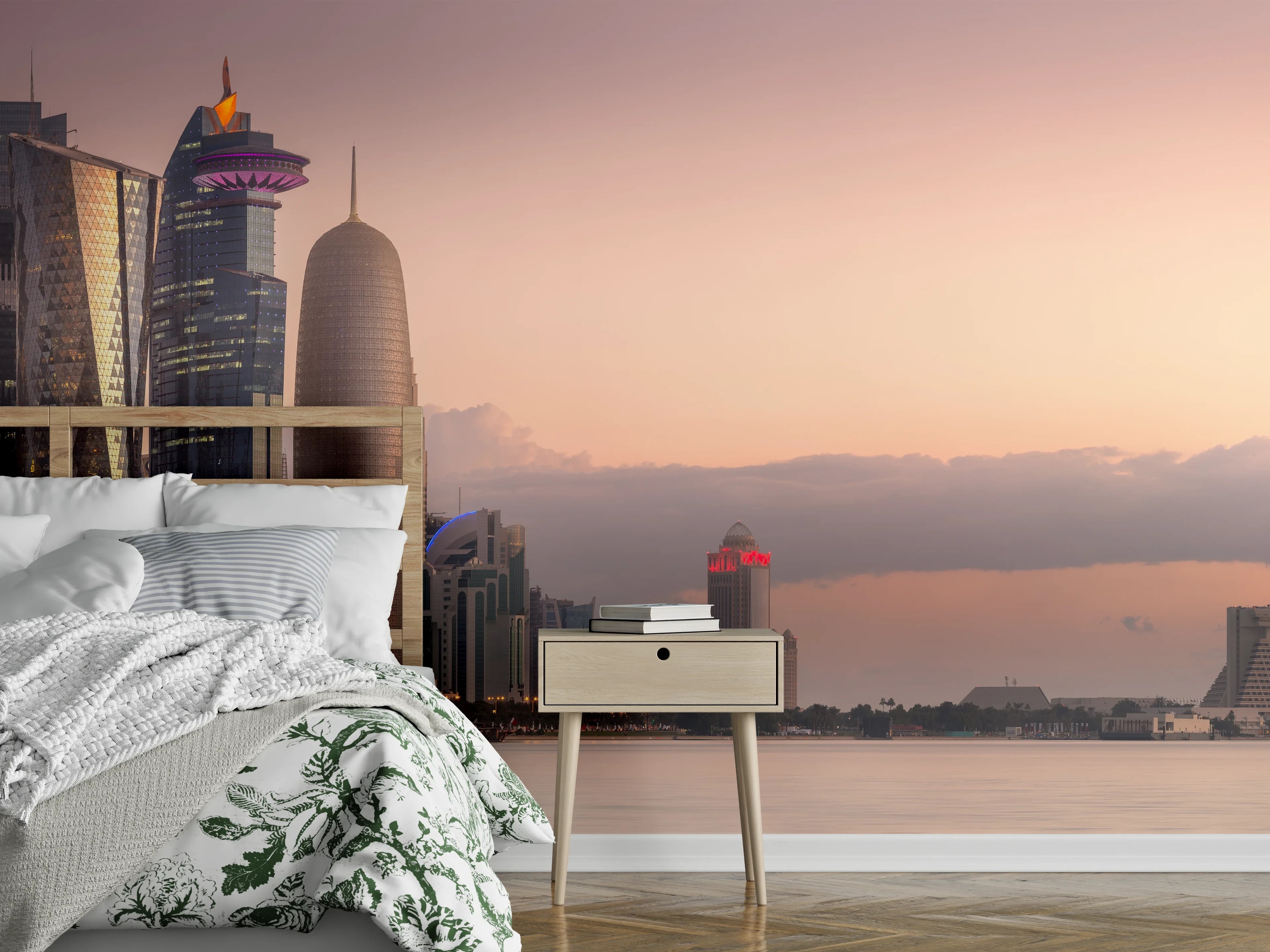Wandverkleidung Schlafzimmer - Die Skyline von West Bay und Doha City