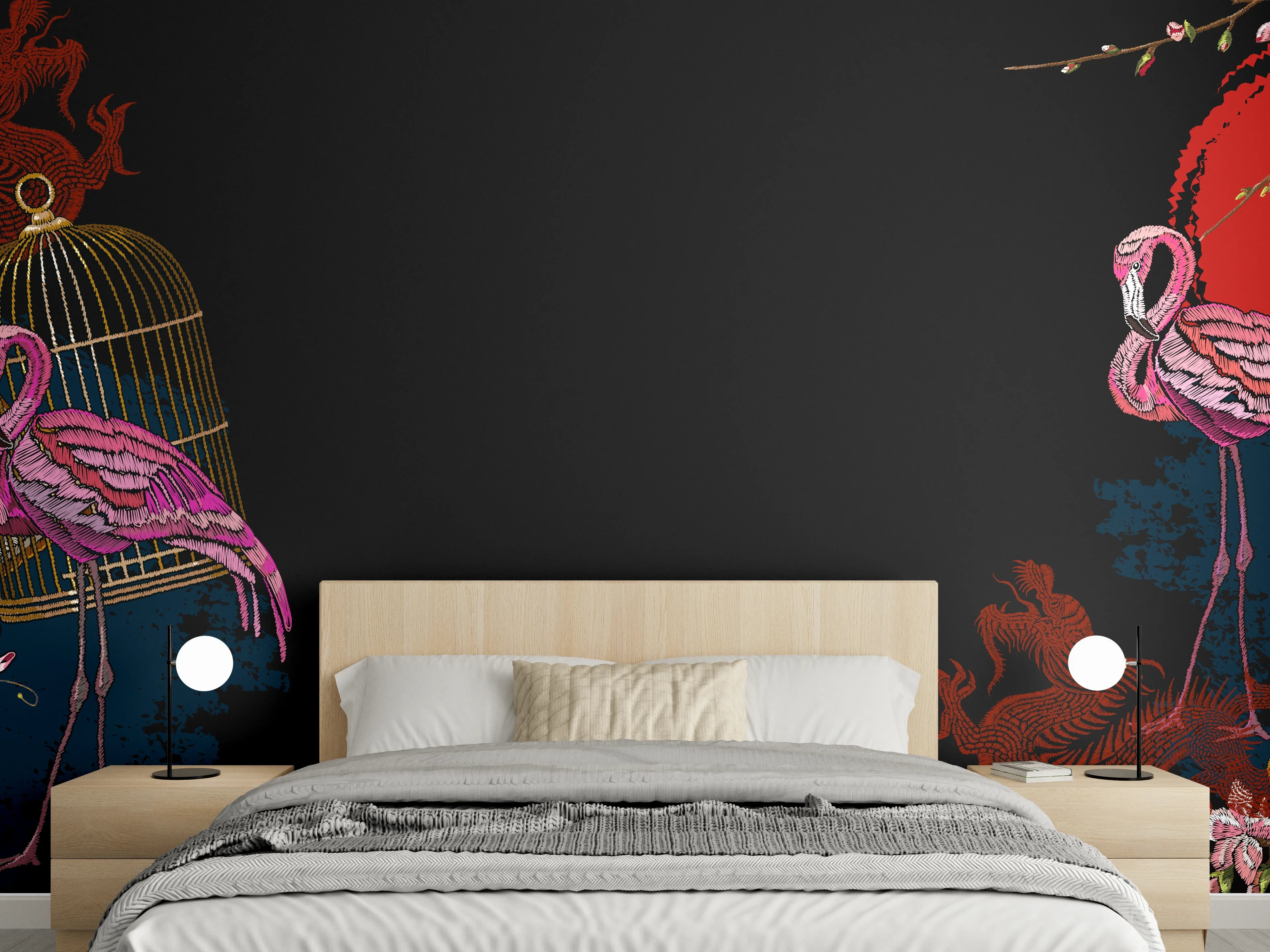 Wandverkleidung Schlafzimmer - Drachen & Flamigos - Stickmuster