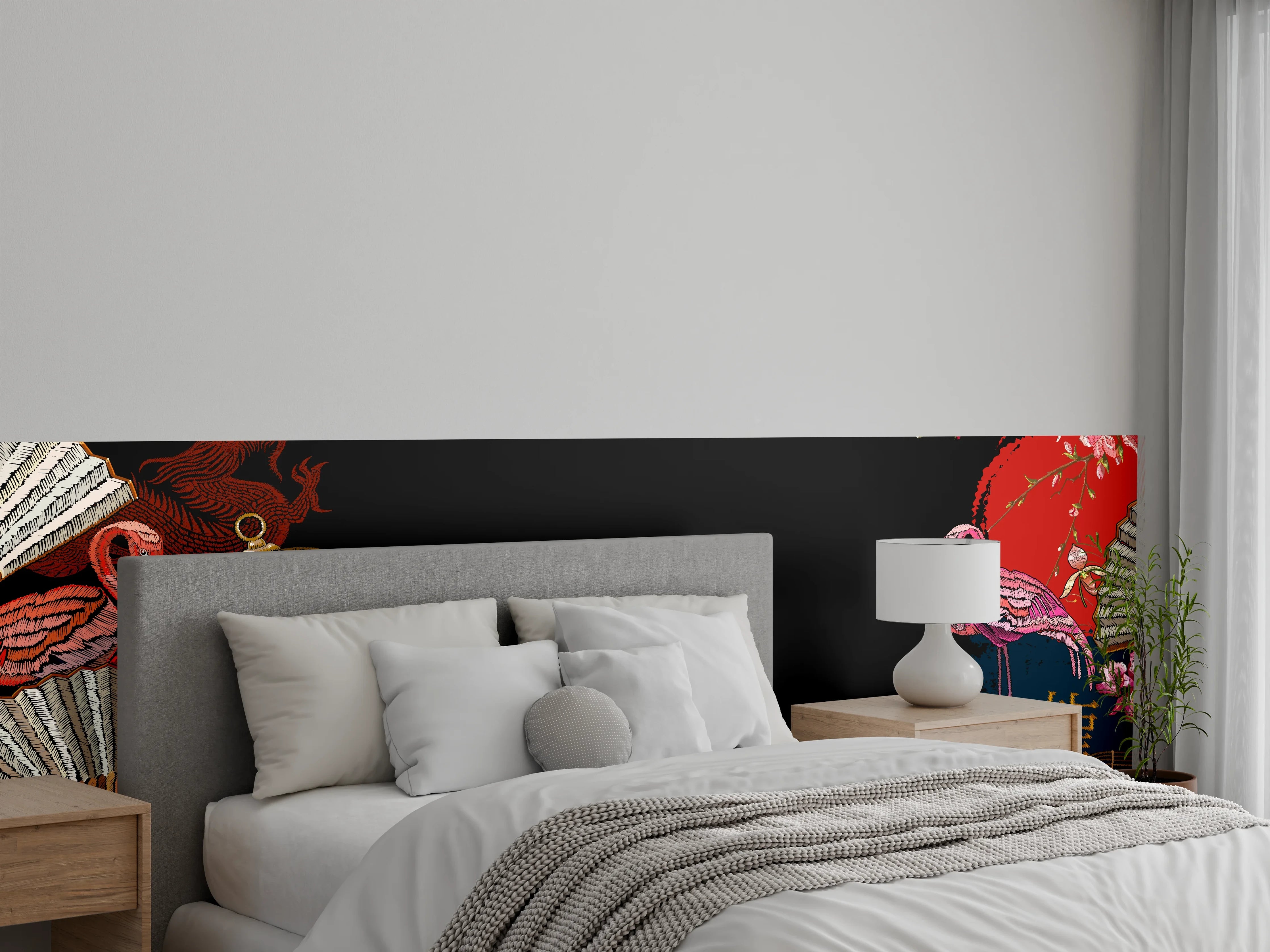 Wandverkleidung Schlafzimmer - Drachen & Flamigos - Stickmuster