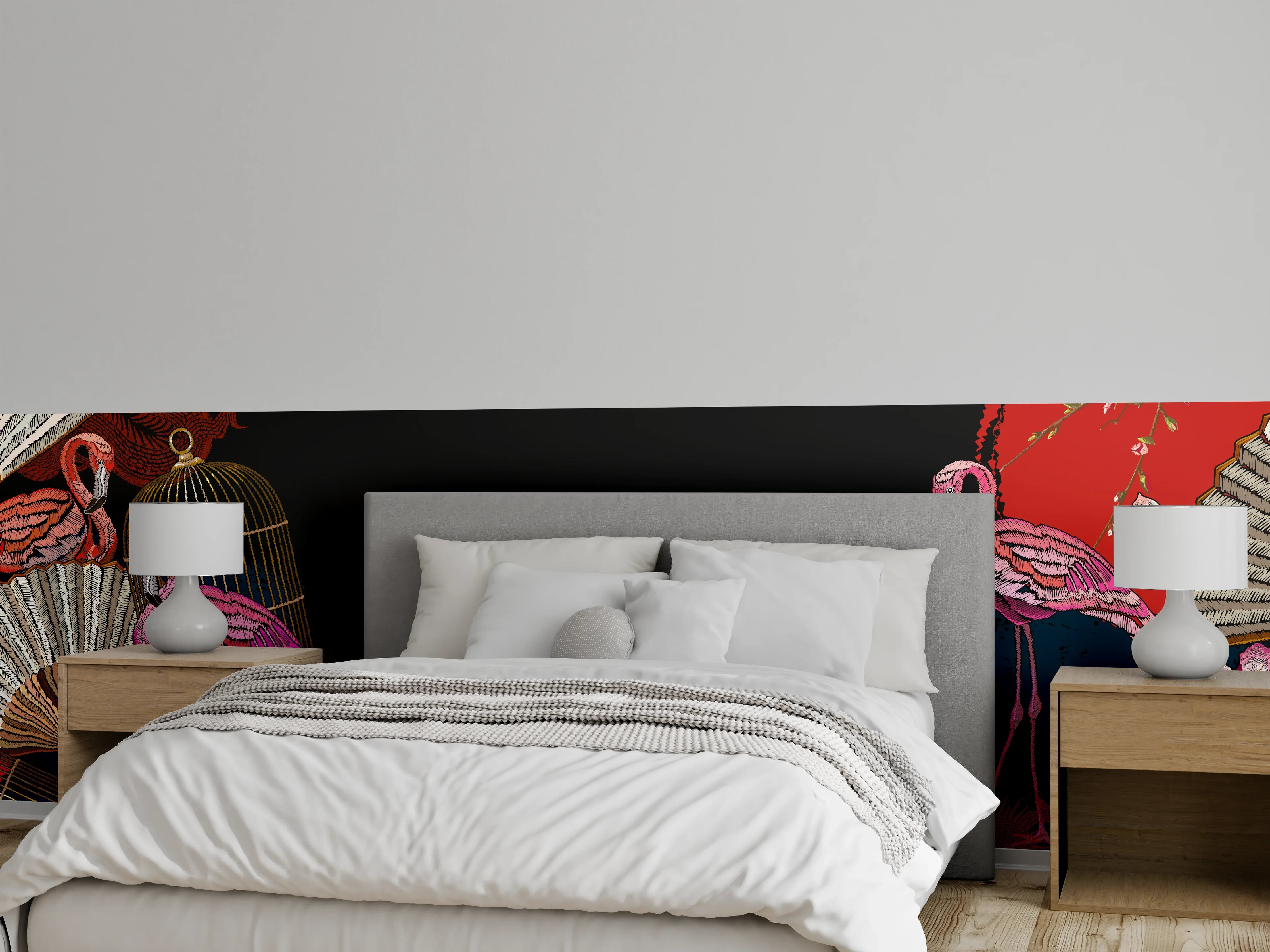 Wandverkleidung Schlafzimmer - Drachen & Flamigos - Stickmuster