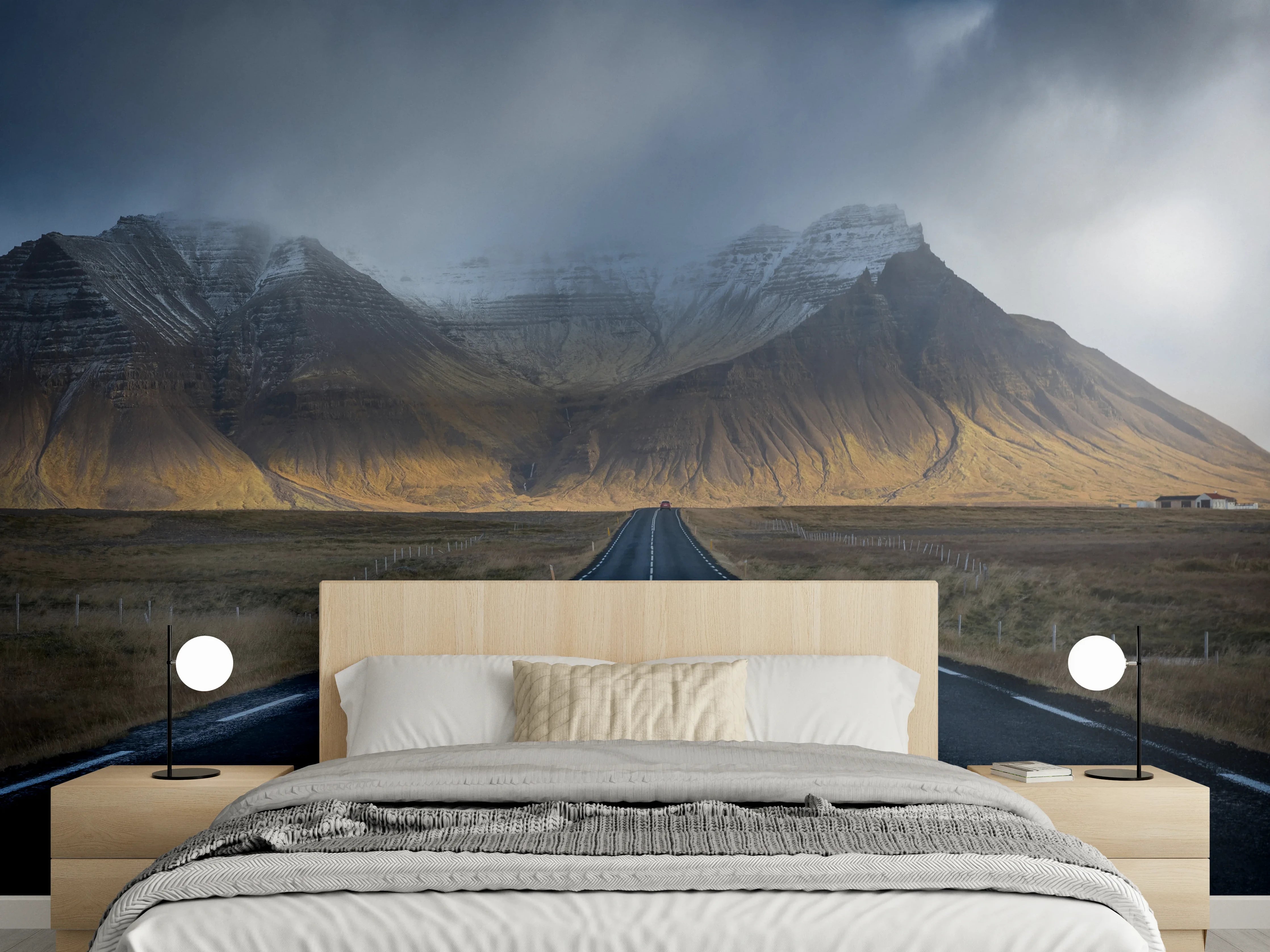 Wandverkleidung Schlafzimmer - Dramatische Straße zu Bergen Landschaft
