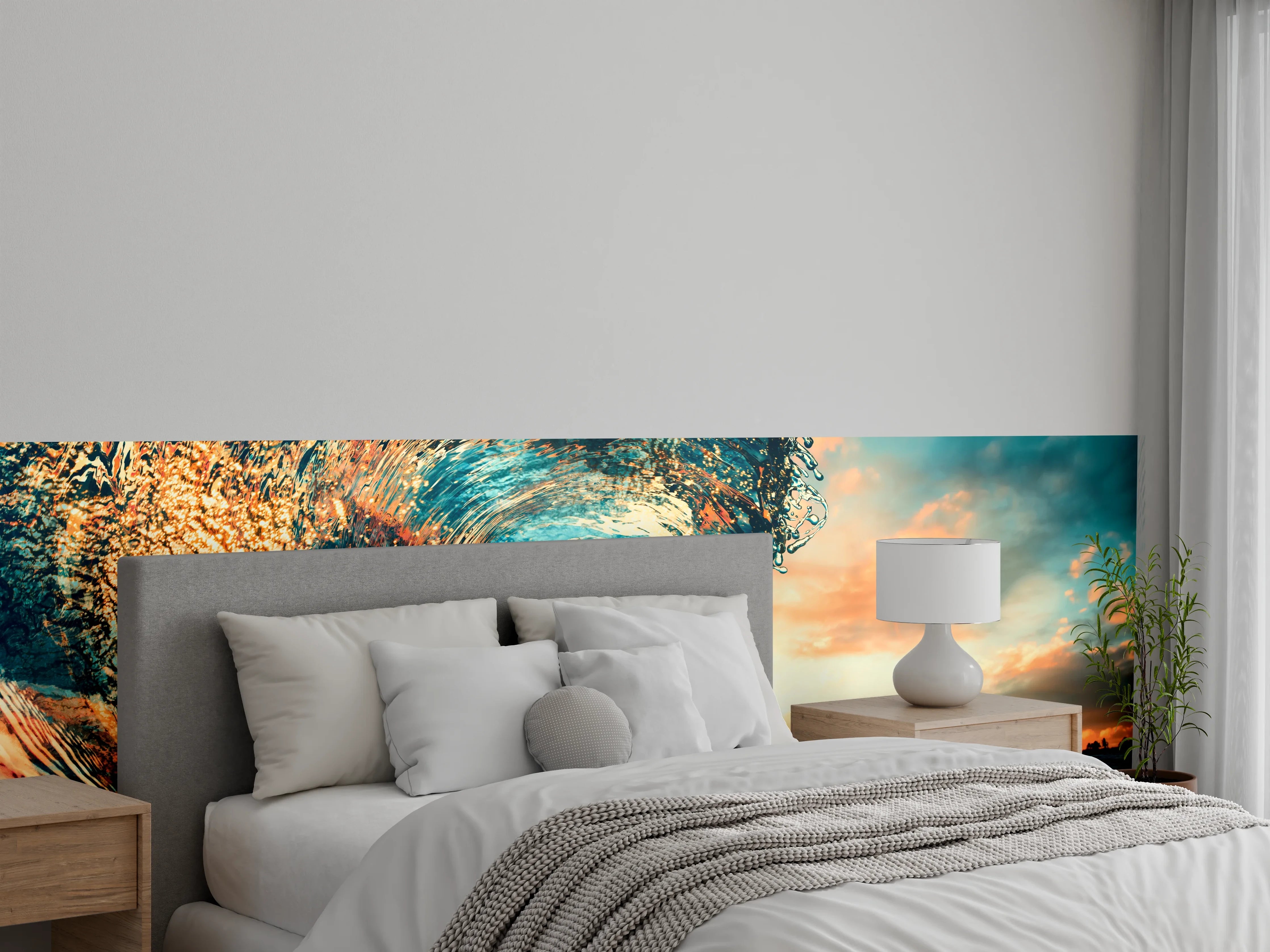 Wandverkleidung Schlafzimmer - Dramatische Welle bei Sonnenuntergang Fotokunst