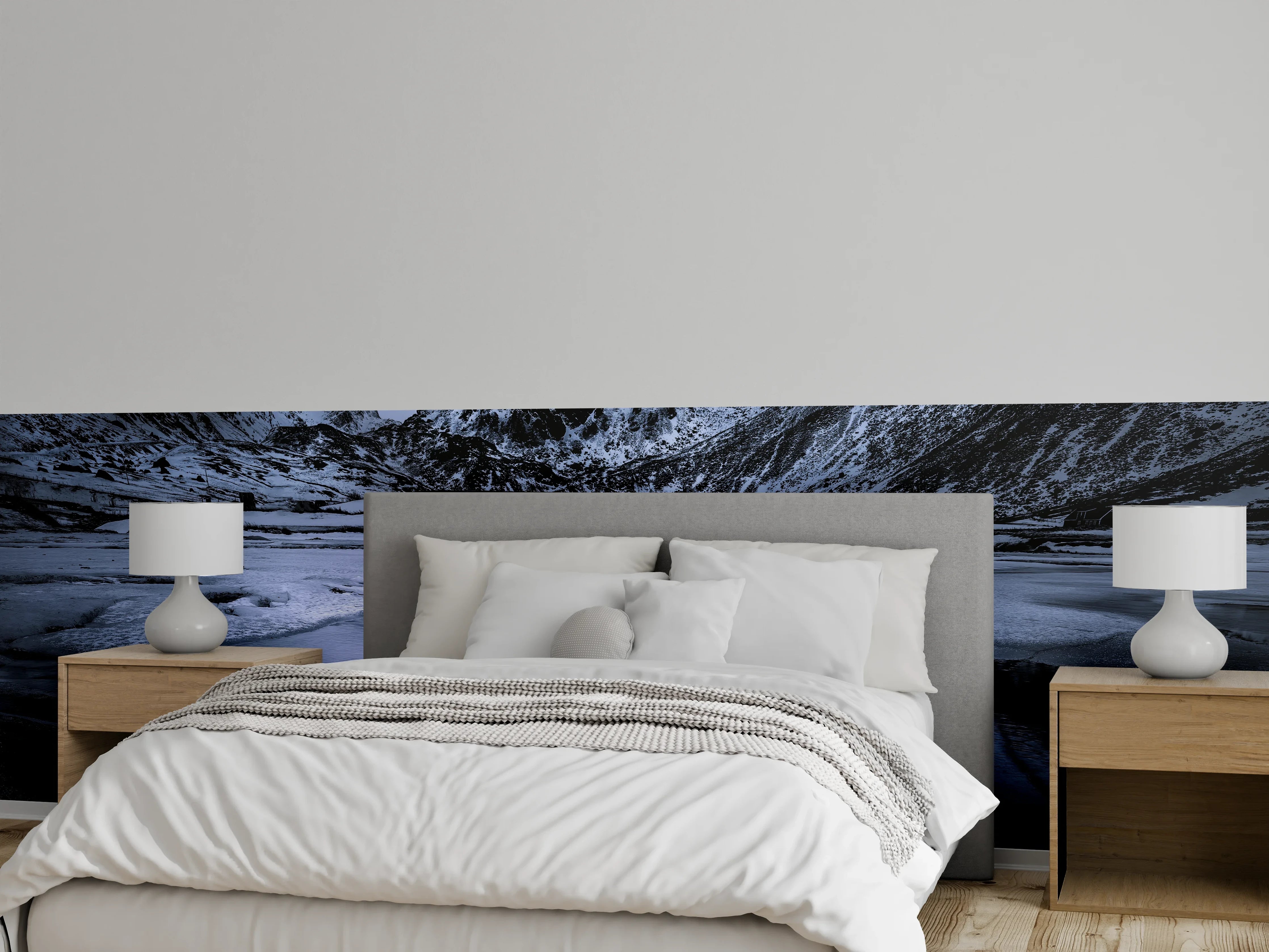 Wandverkleidung Schlafzimmer - Dramatischer Gebirgssee im Winter