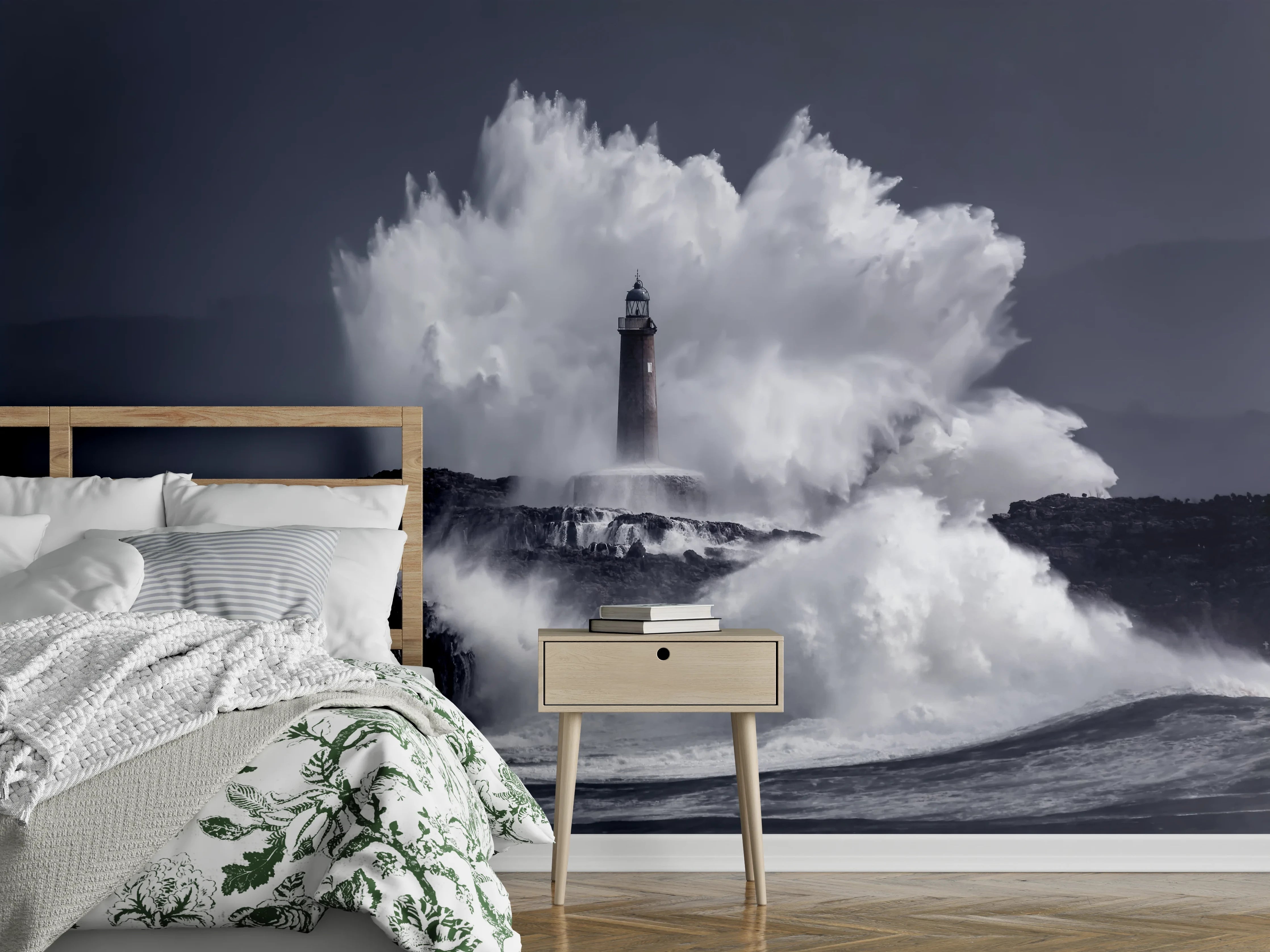 Wandverkleidung Schlafzimmer - Dramatischer Leuchtturm in stürmischer See
