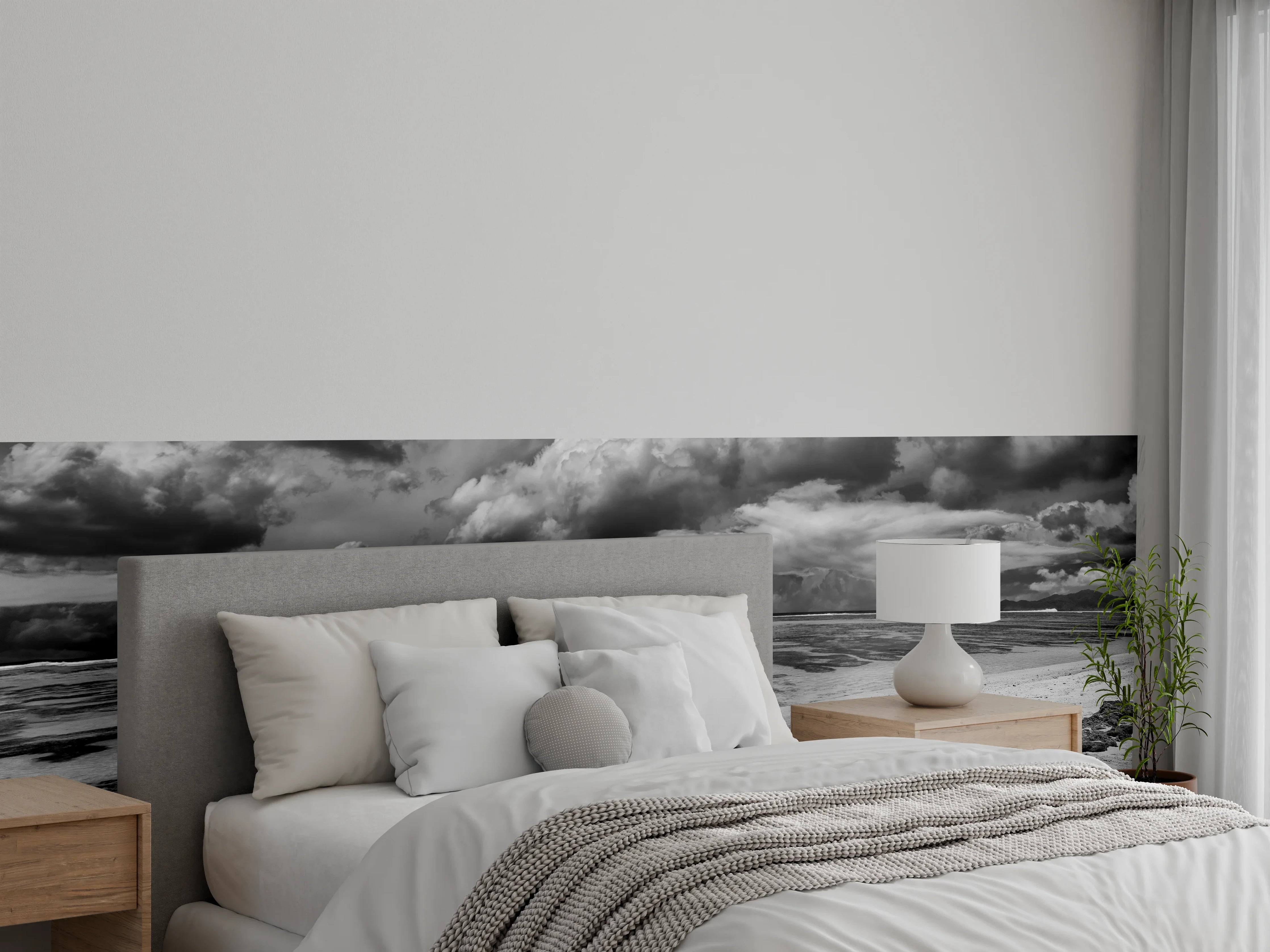 Wandverkleidung Schlafzimmer - Dramatischer Schwarz-Weiß-Strandhimmel