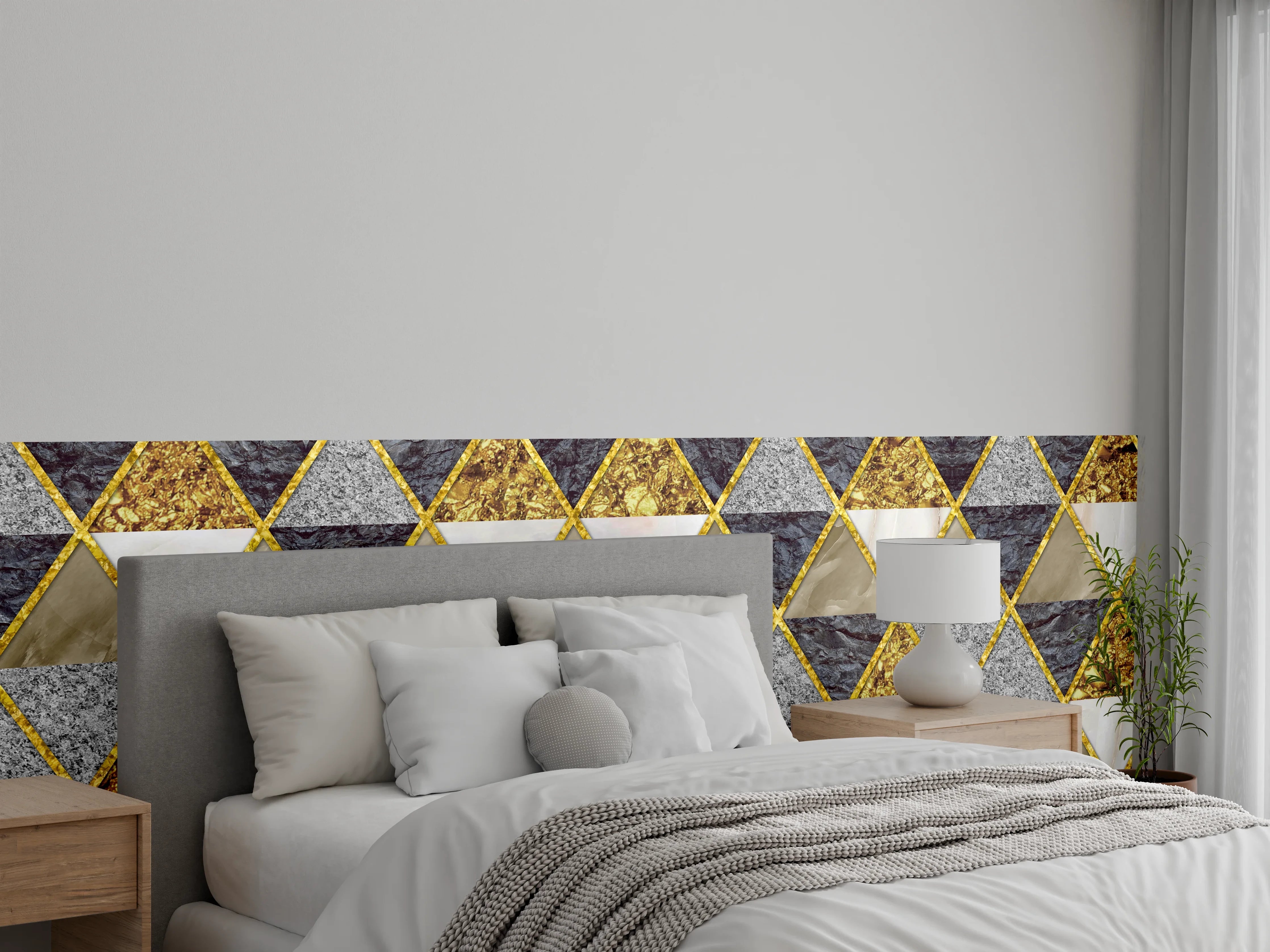 Wandverkleidung Schlafzimmer - Dreieck Marmor Gold Wanddekor
