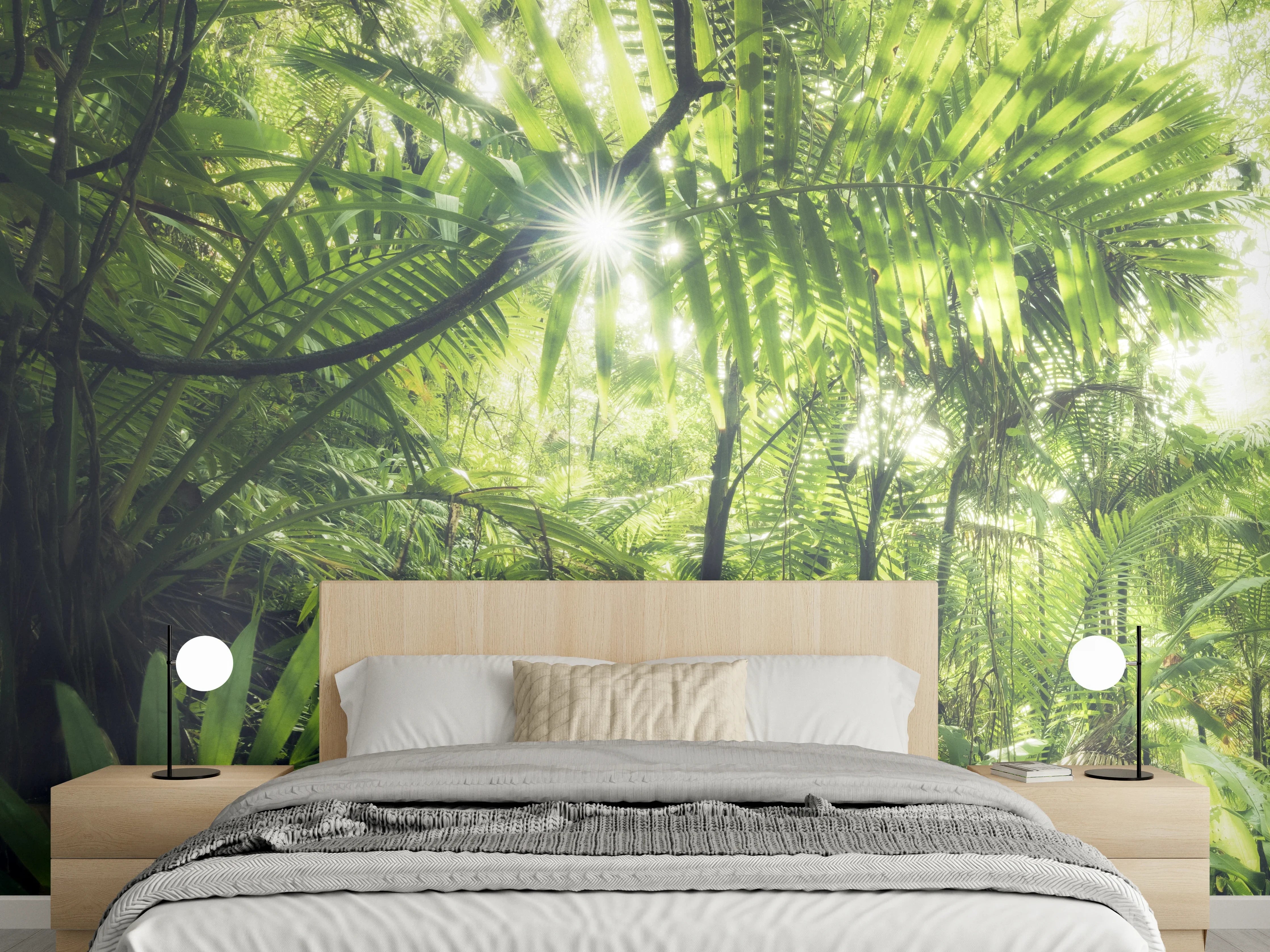 Wandverkleidung Schlafzimmer - Dschungel Atmosphäre Wandbild Grün