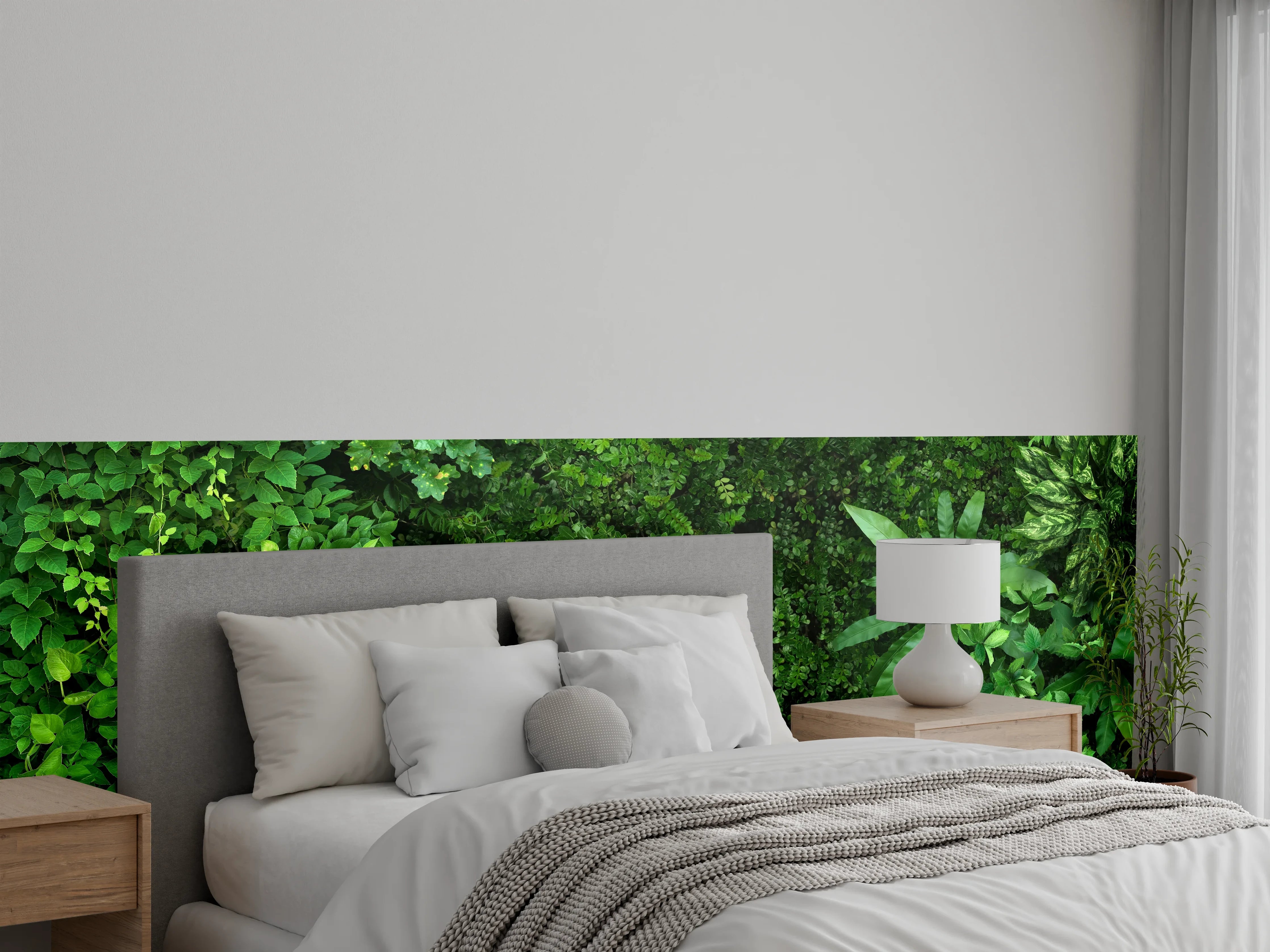 Wandverkleidung Schlafzimmer - Dschungel-Blattwerk grün Wanddeko