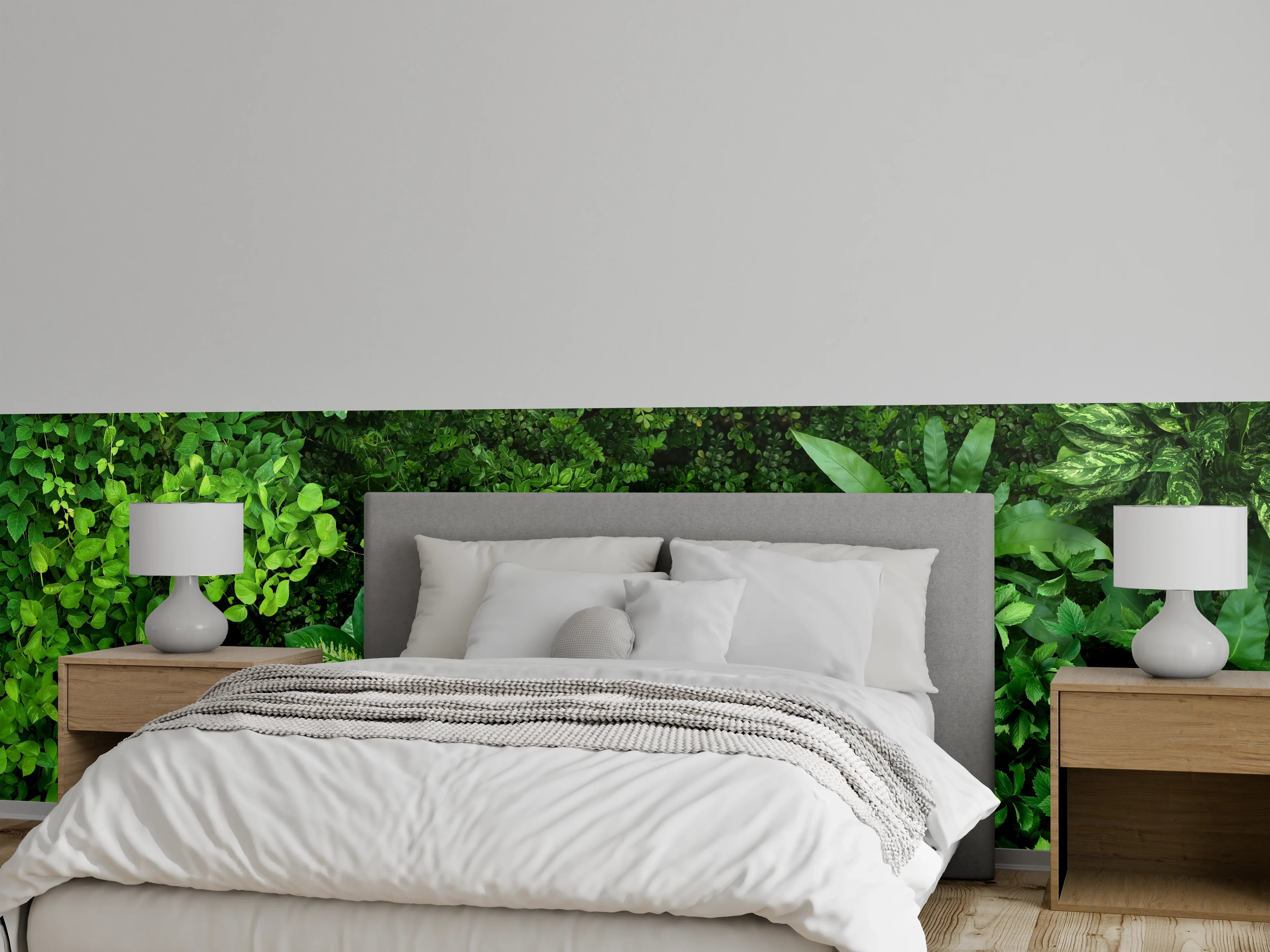Wandverkleidung Schlafzimmer - Dschungel-Blattwerk grün Wanddeko