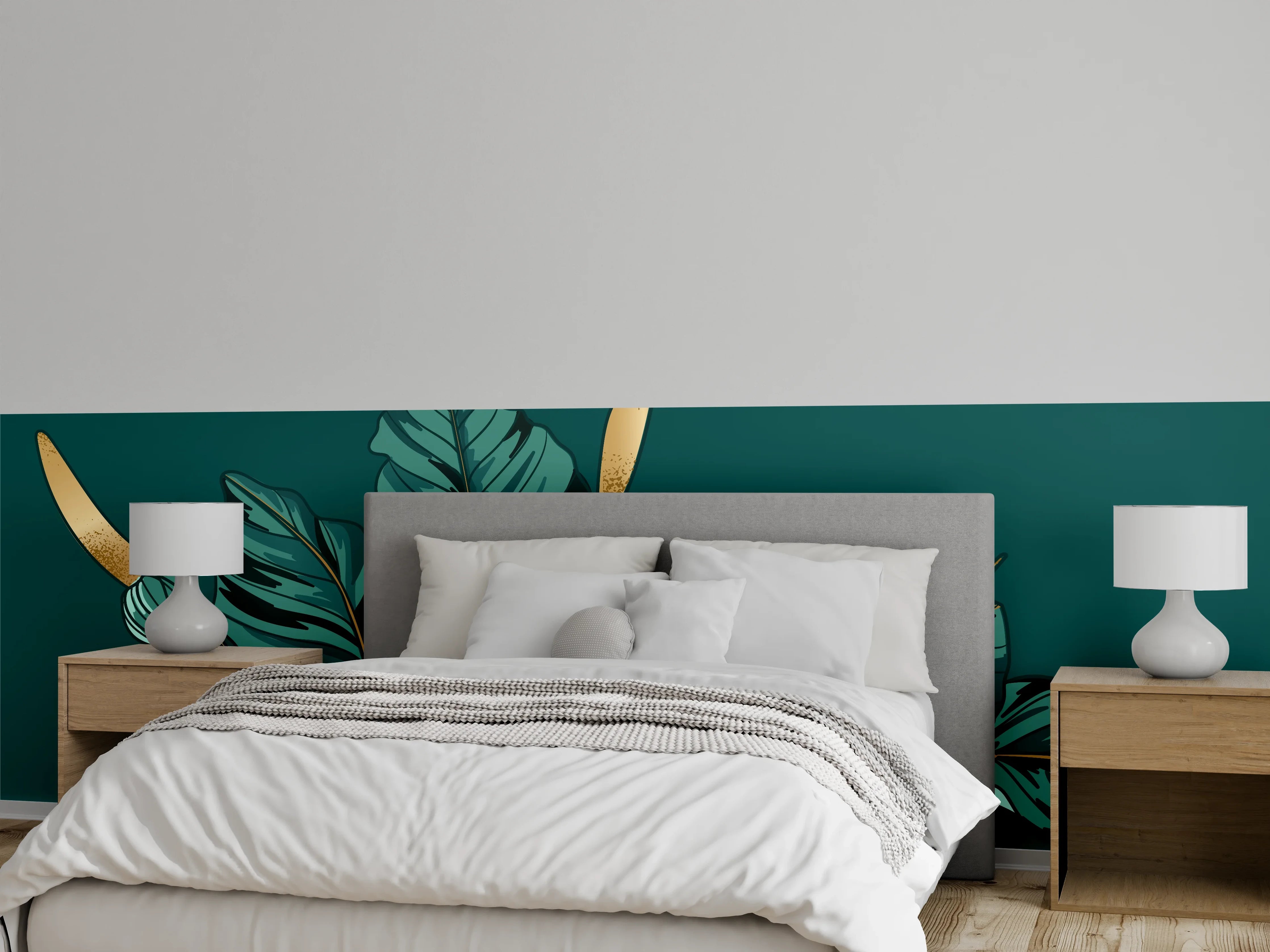 Wandverkleidung Schlafzimmer - Dschungel-Grün-Blatt-Design