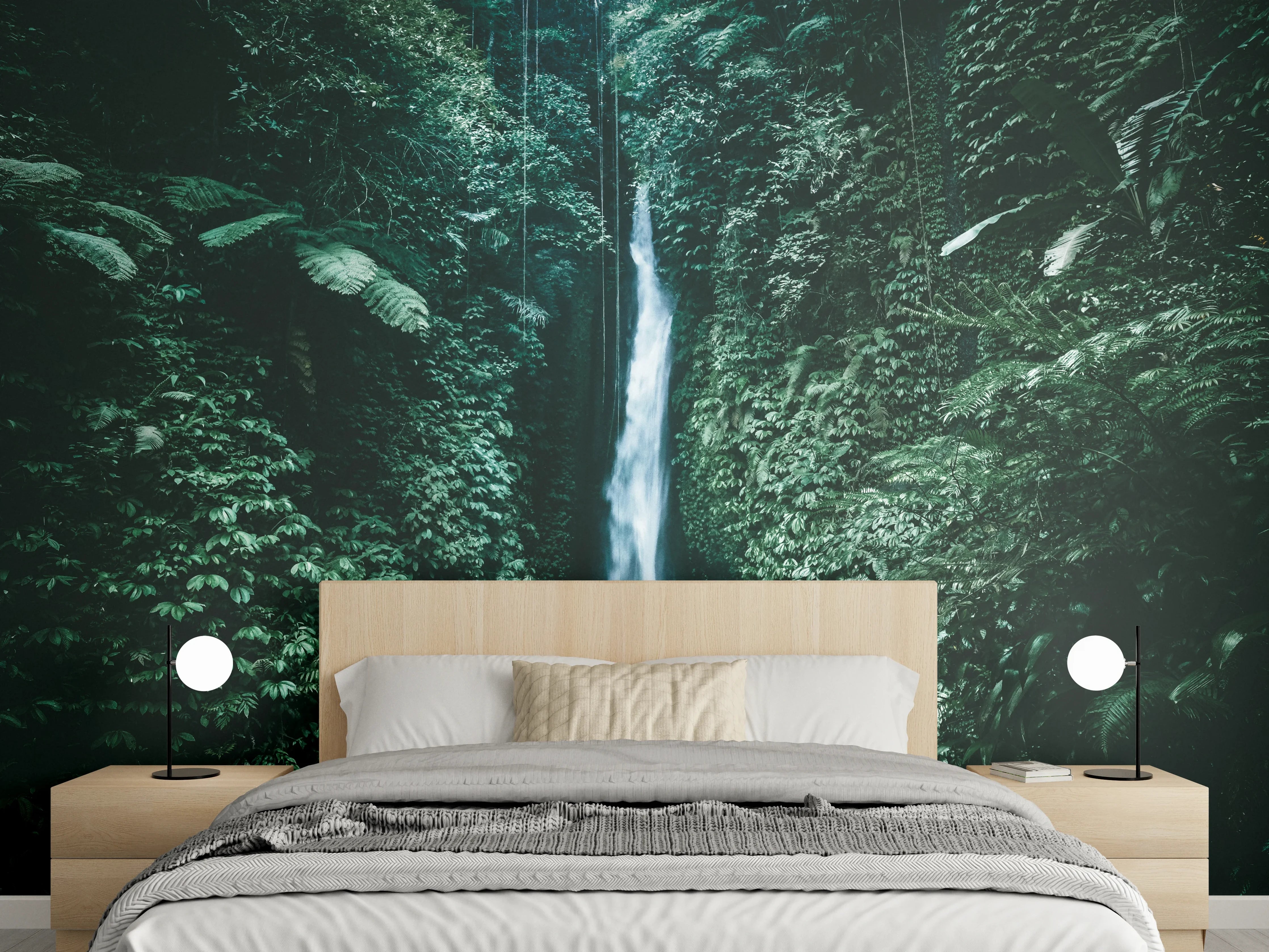 Wandverkleidung Schlafzimmer - Dschungel Wasserfall Naturmotiv Wandbild