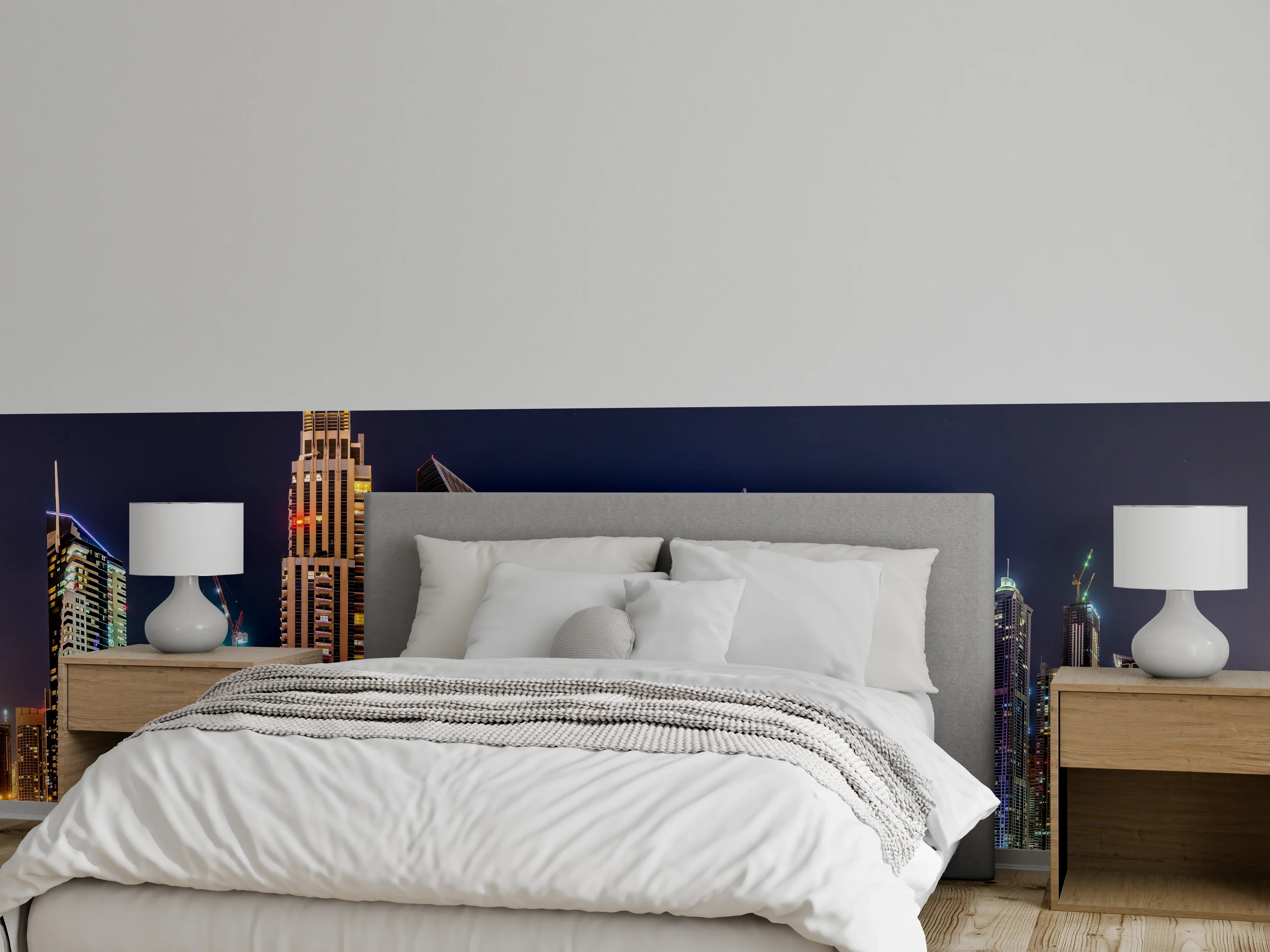 Wandverkleidung Schlafzimmer - Dubai Marina Skyline bei Nacht