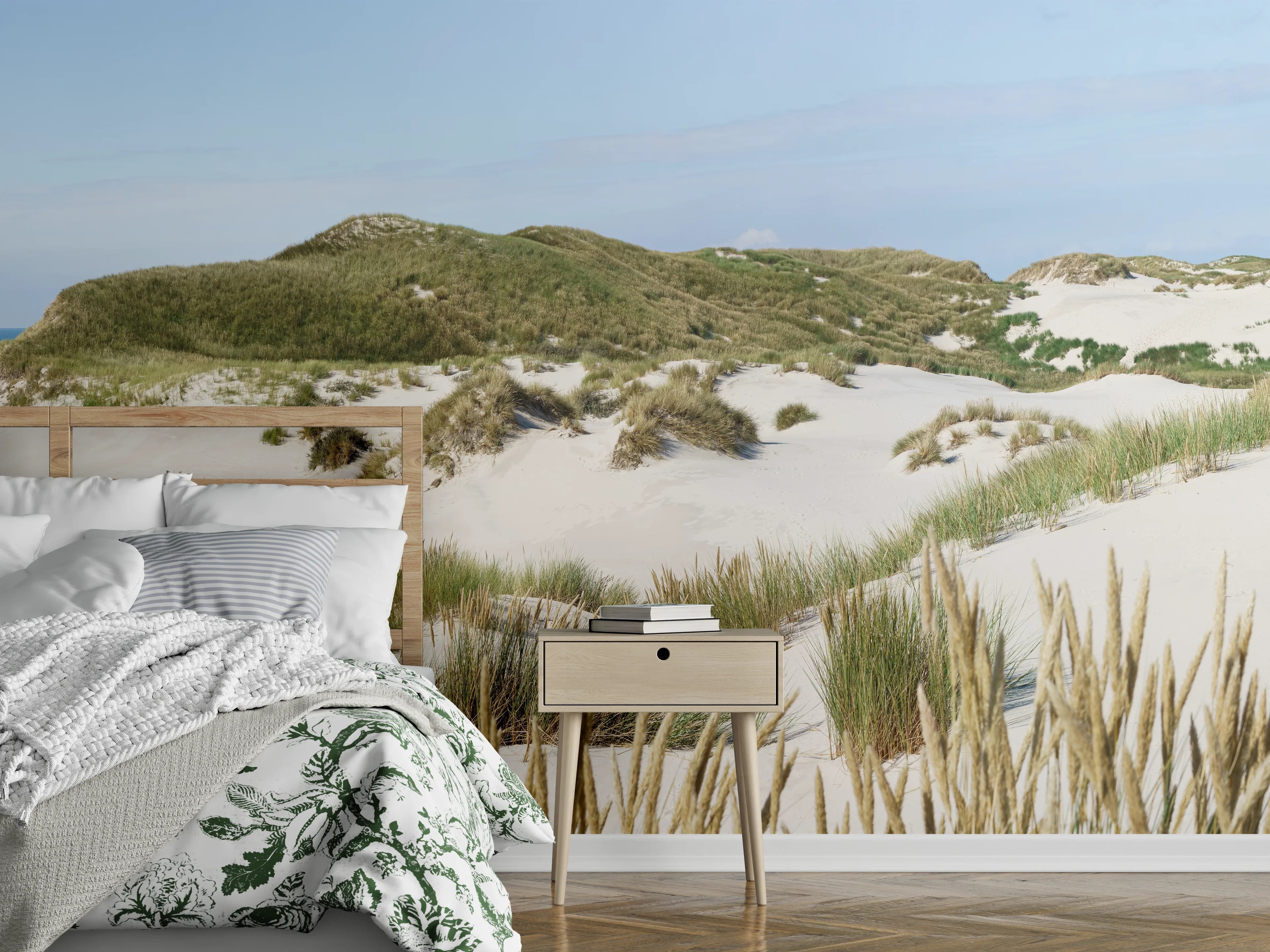 Wandverkleidung Schlafzimmer - Dünenlandschaft am Meer Panorama