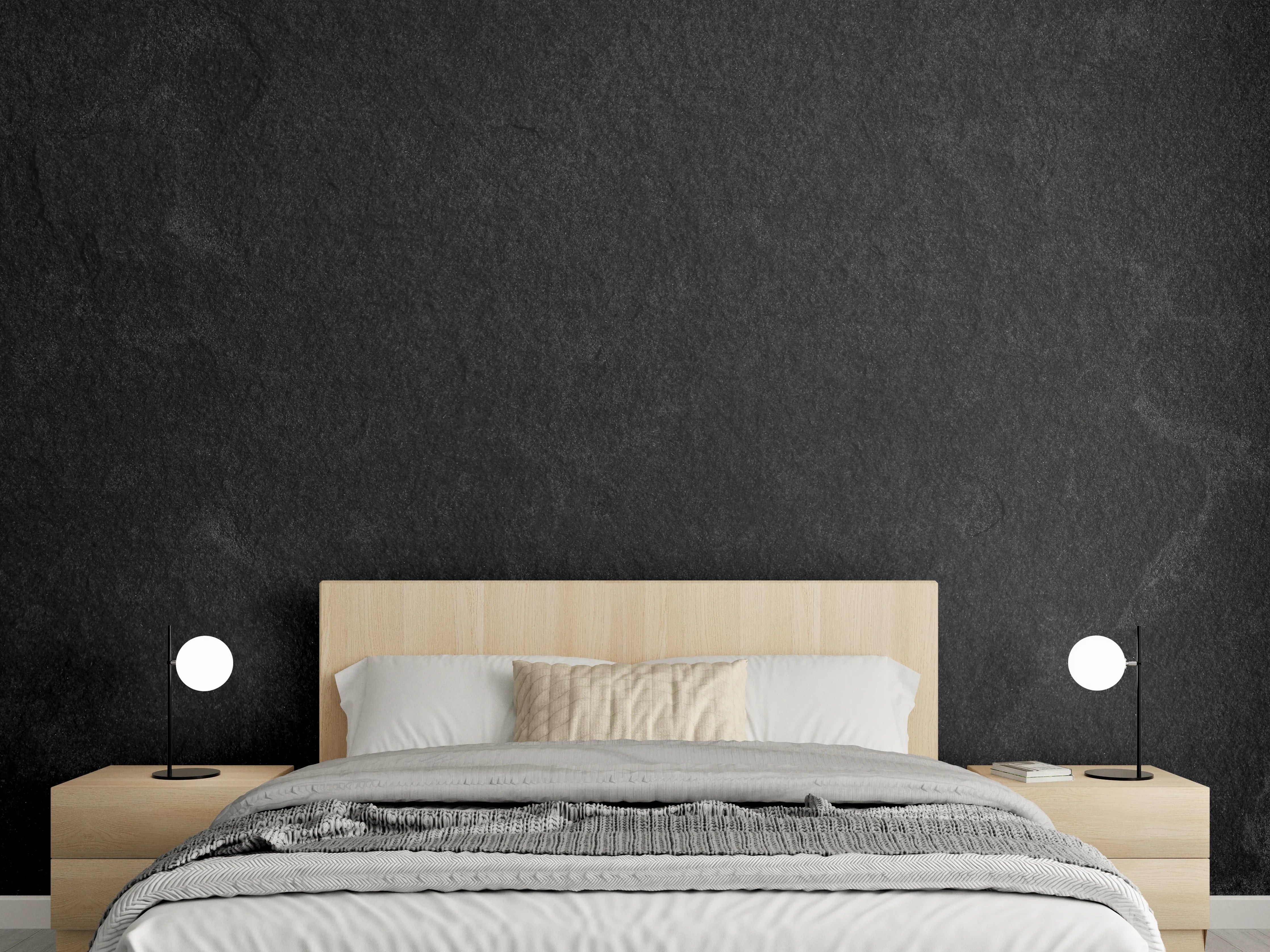 Wandverkleidung Schlafzimmer - Dunkel schwarzer Zement