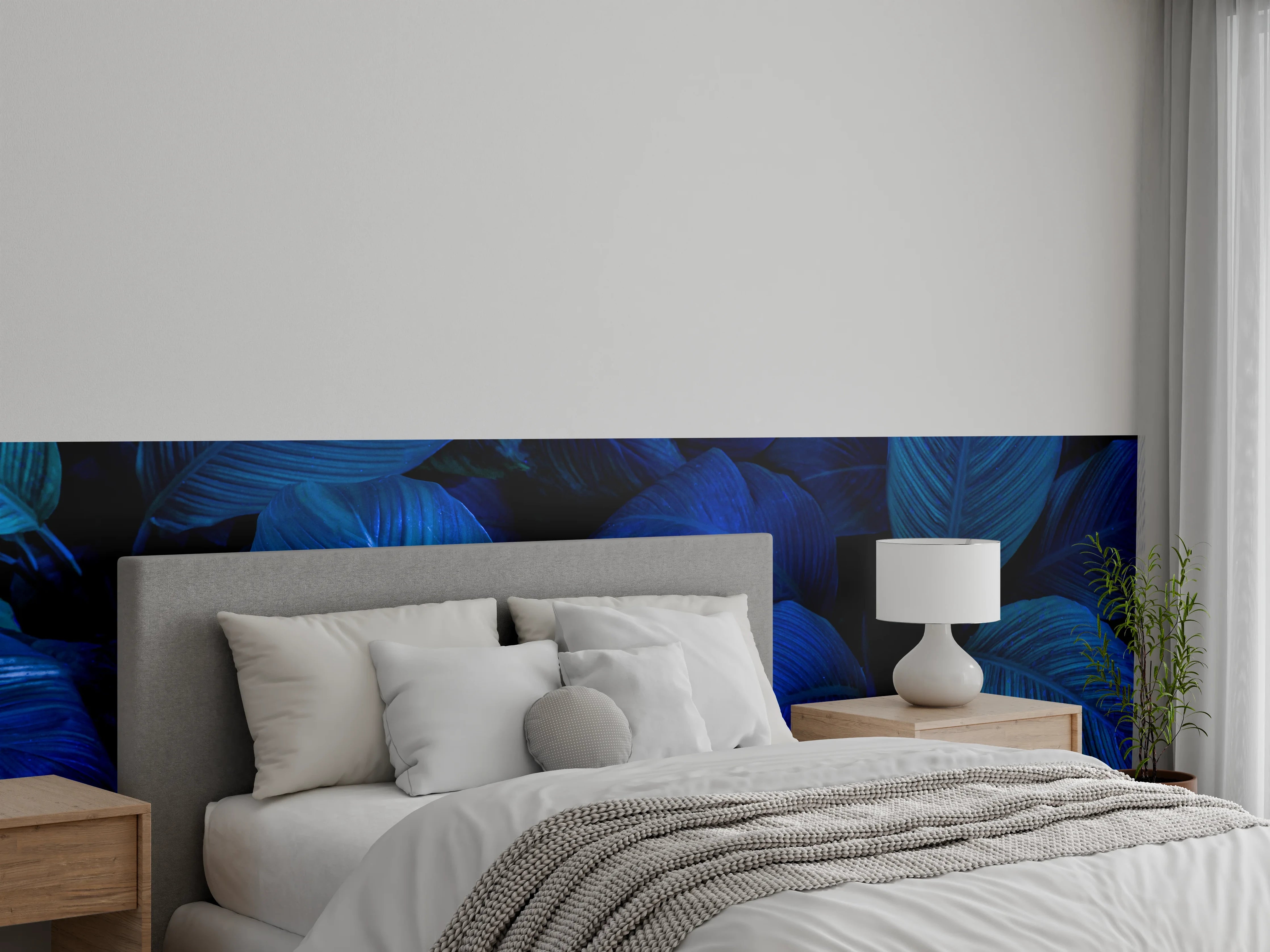 Wandverkleidung Schlafzimmer - Dunkelblaue Blätter – Modernes Wanddekor