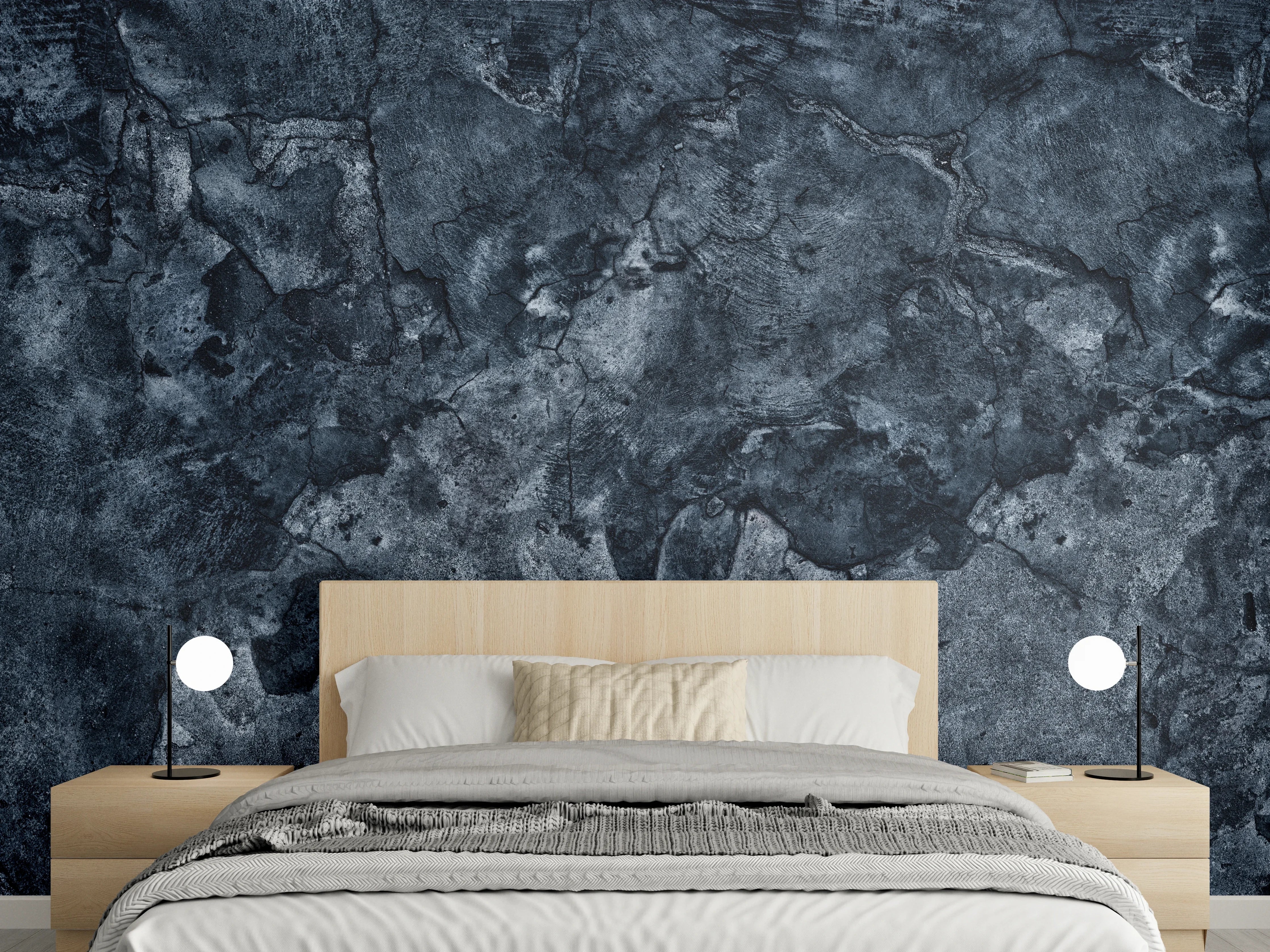 Wandverkleidung Schlafzimmer - Dunkelblaue beschädigte Betonwand