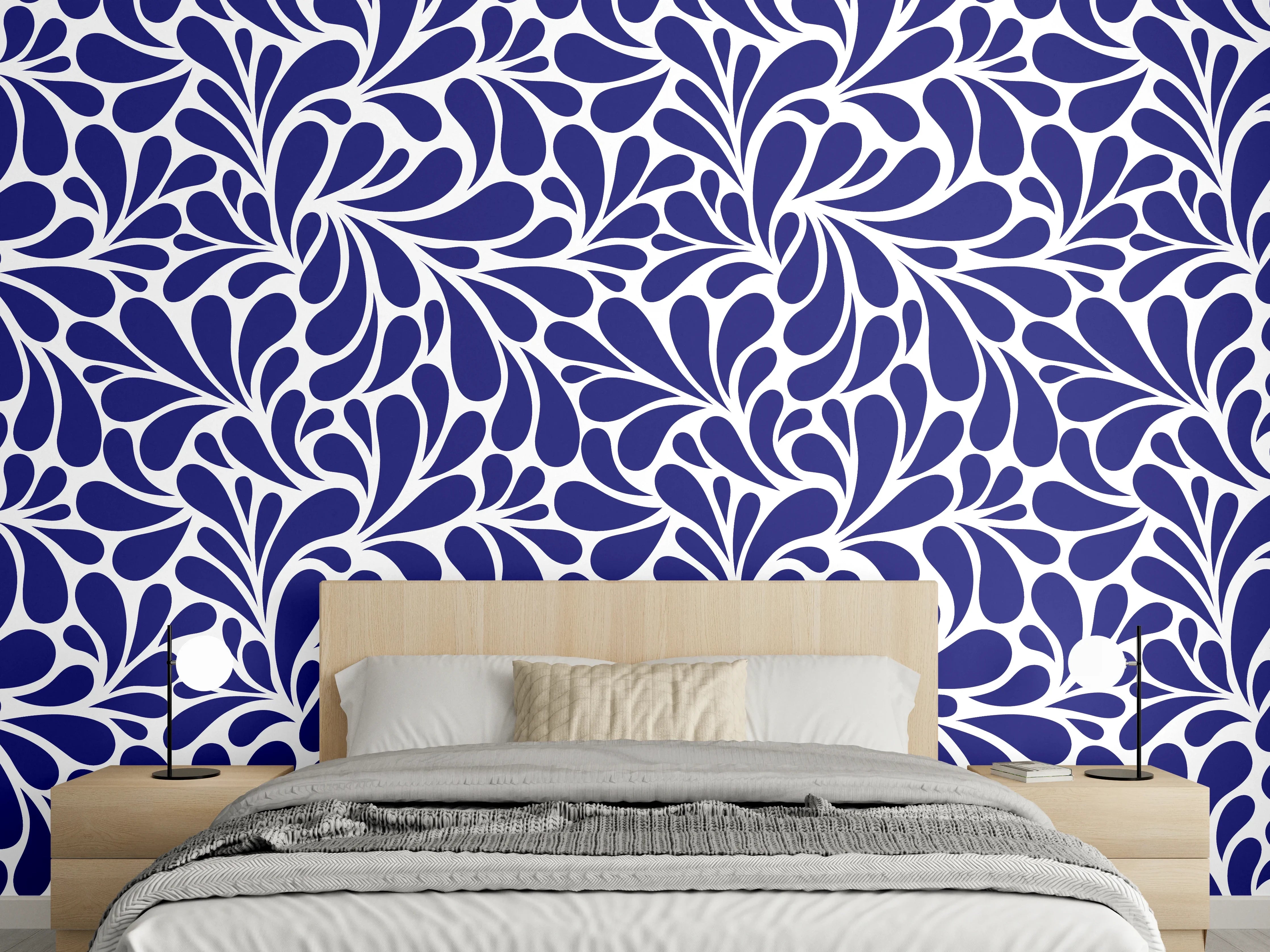 Wandverkleidung Schlafzimmer - Dunkelblaues florales Muster abstrakt