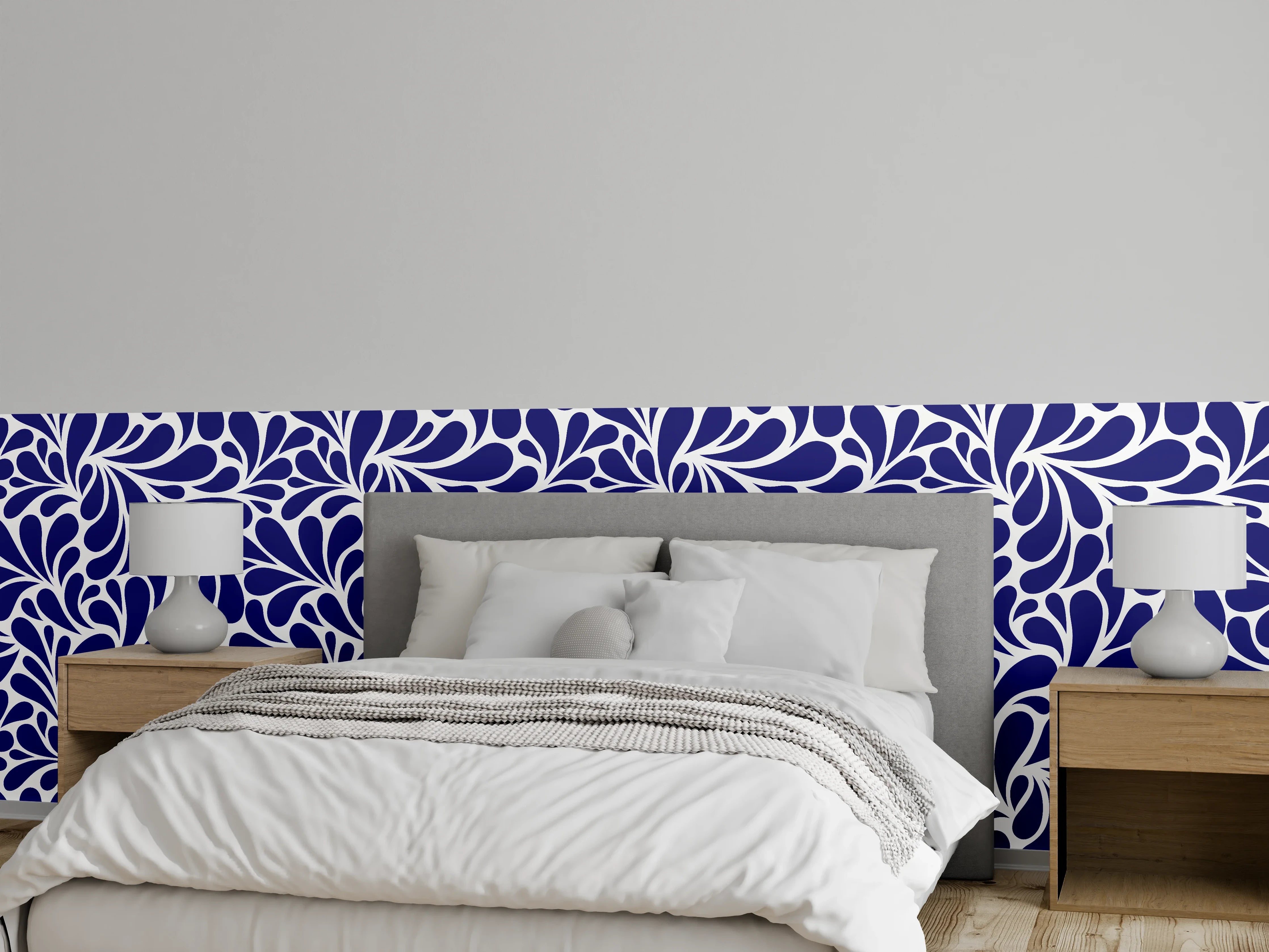 Wandverkleidung Schlafzimmer - Dunkelblaues florales Muster abstrakt
