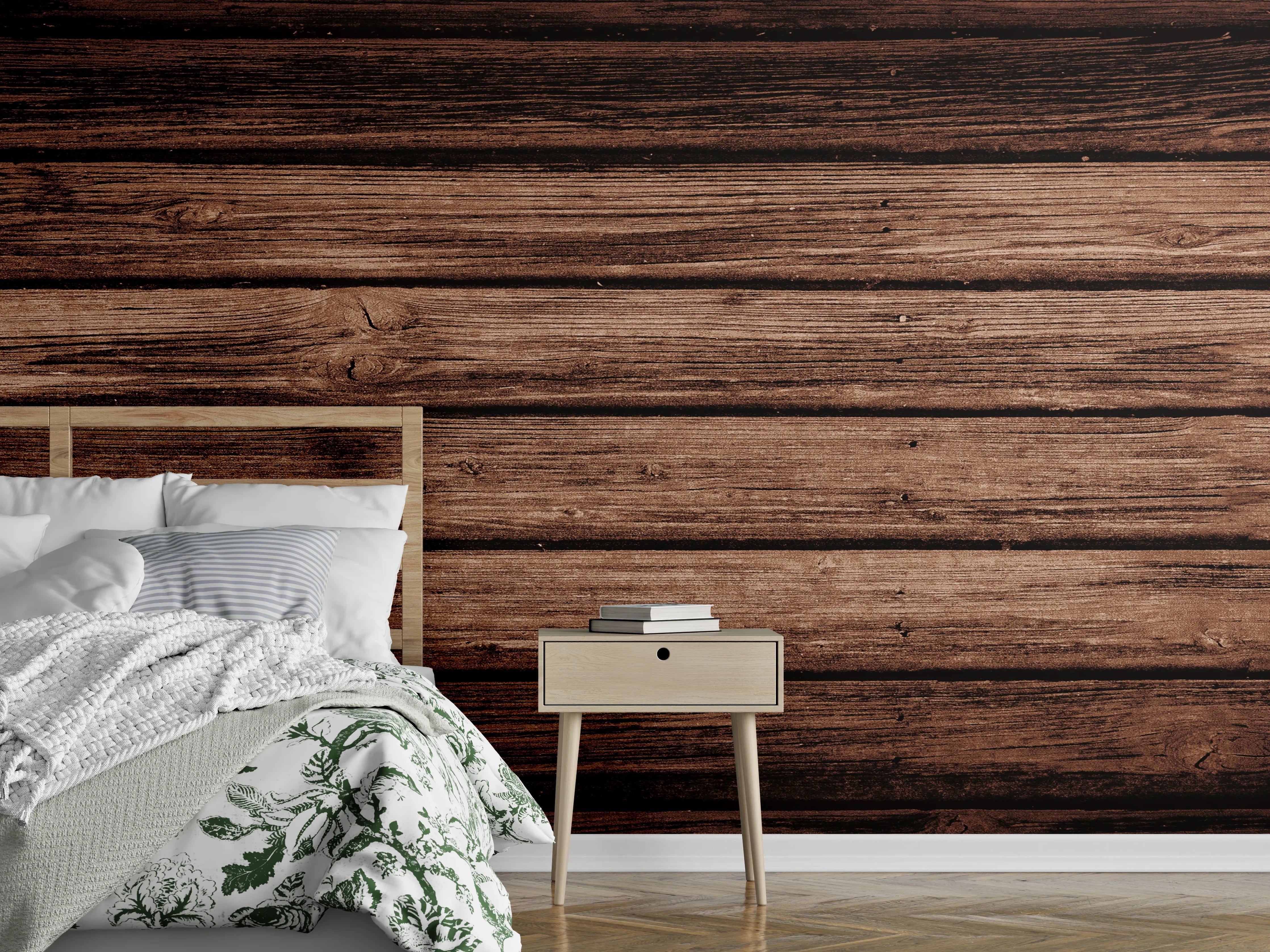 Wandverkleidung Schlafzimmer - Dunkelbraun-rustikale Holzplanken