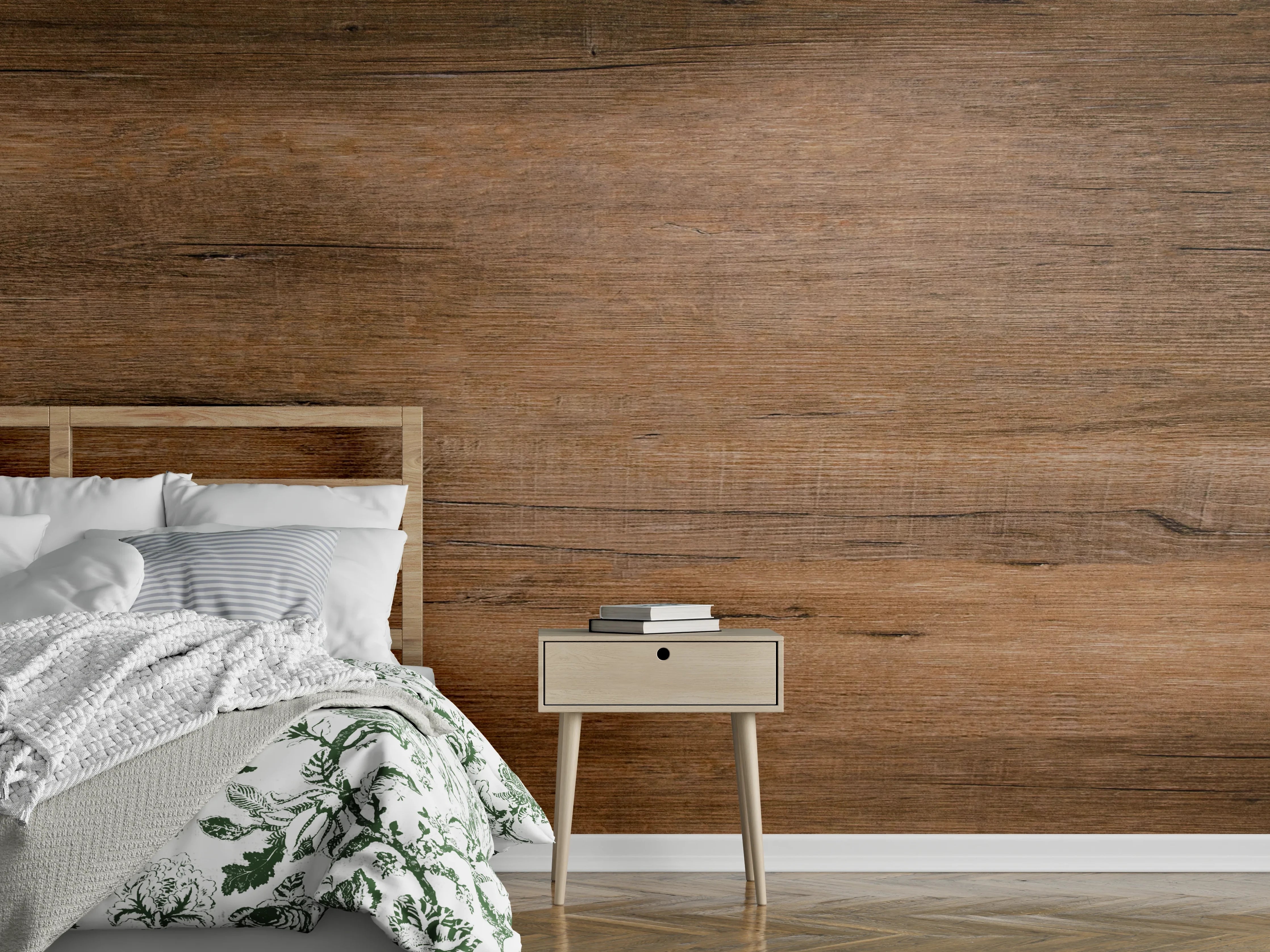 Wandverkleidung Schlafzimmer - Dunkelbraune Holzplatte