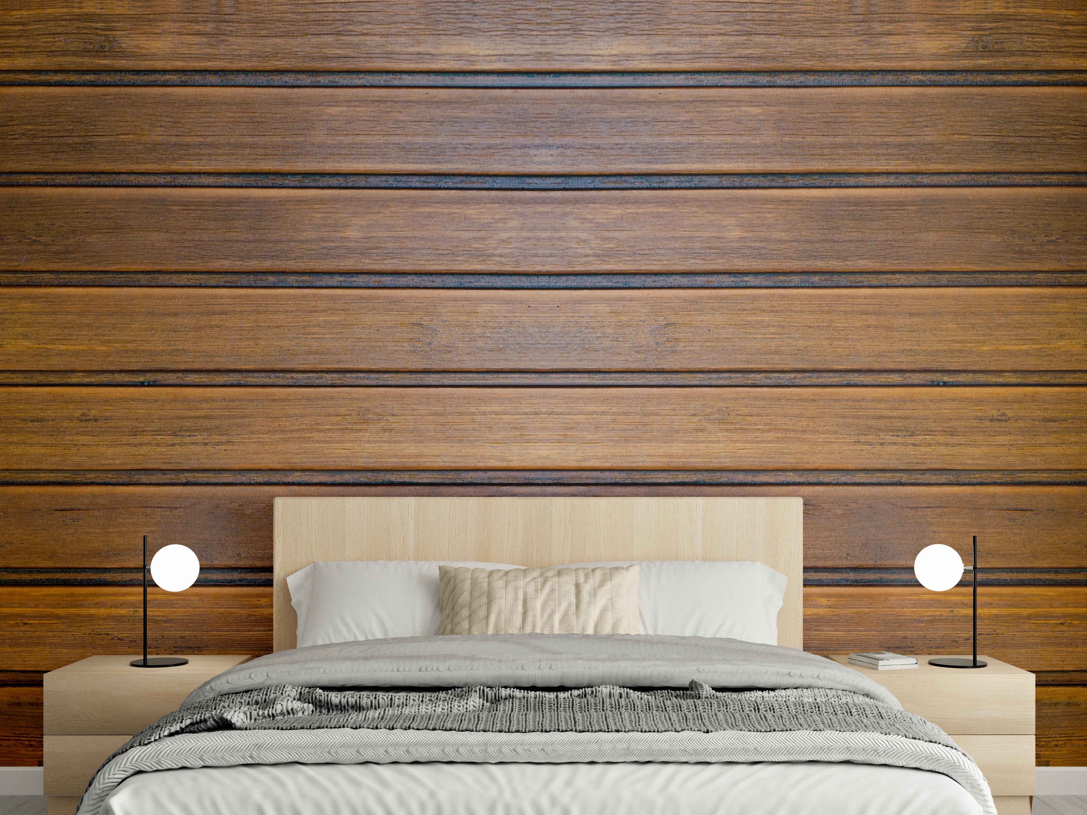 Wandverkleidung Schlafzimmer - Dunkelbraune glänzende Holztextur