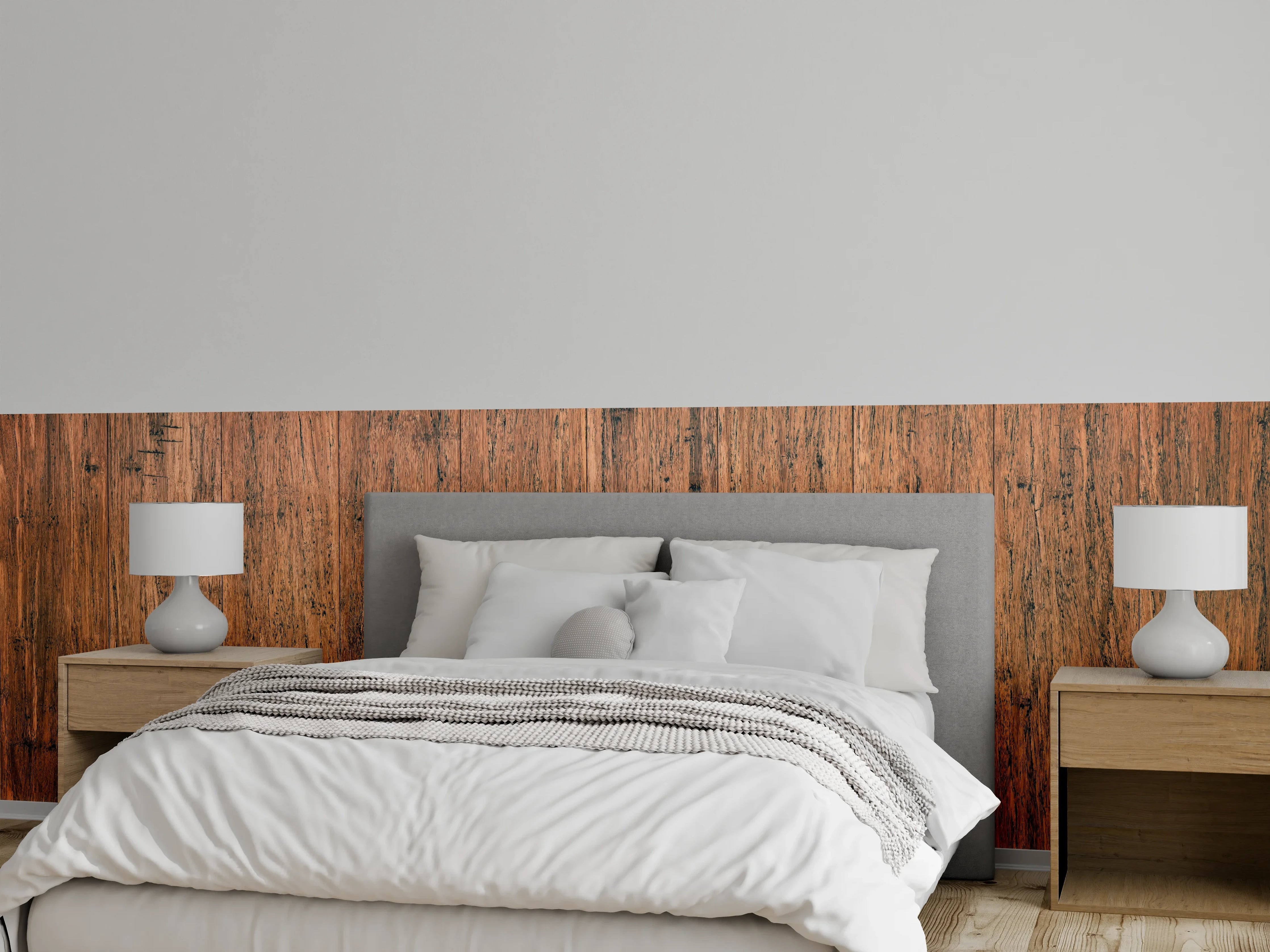 Wandverkleidung Schlafzimmer - Dunkelbraunes rustikales Holzbrett