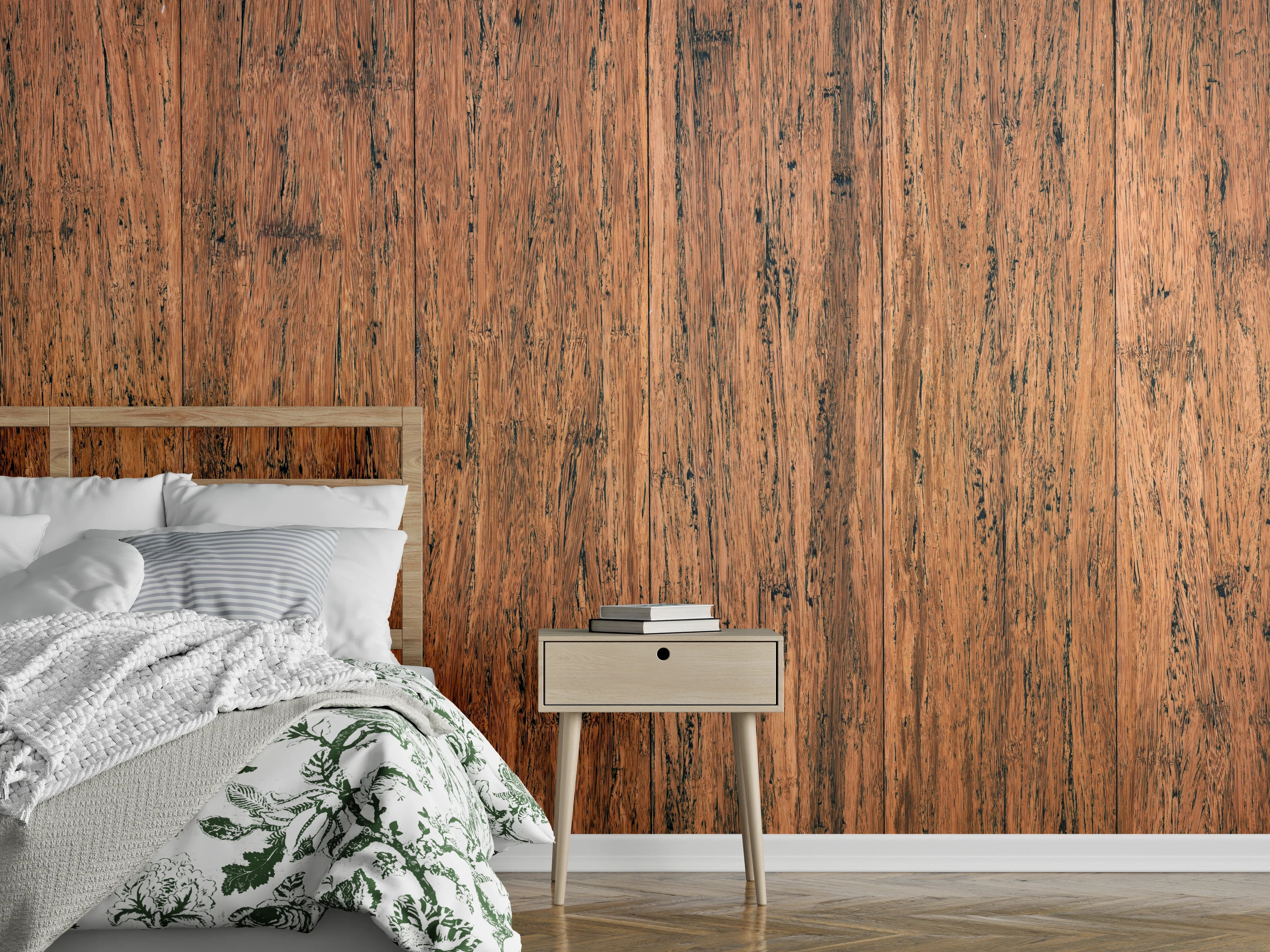 Wandverkleidung Schlafzimmer - Dunkelbraunes rustikales Holzbrett