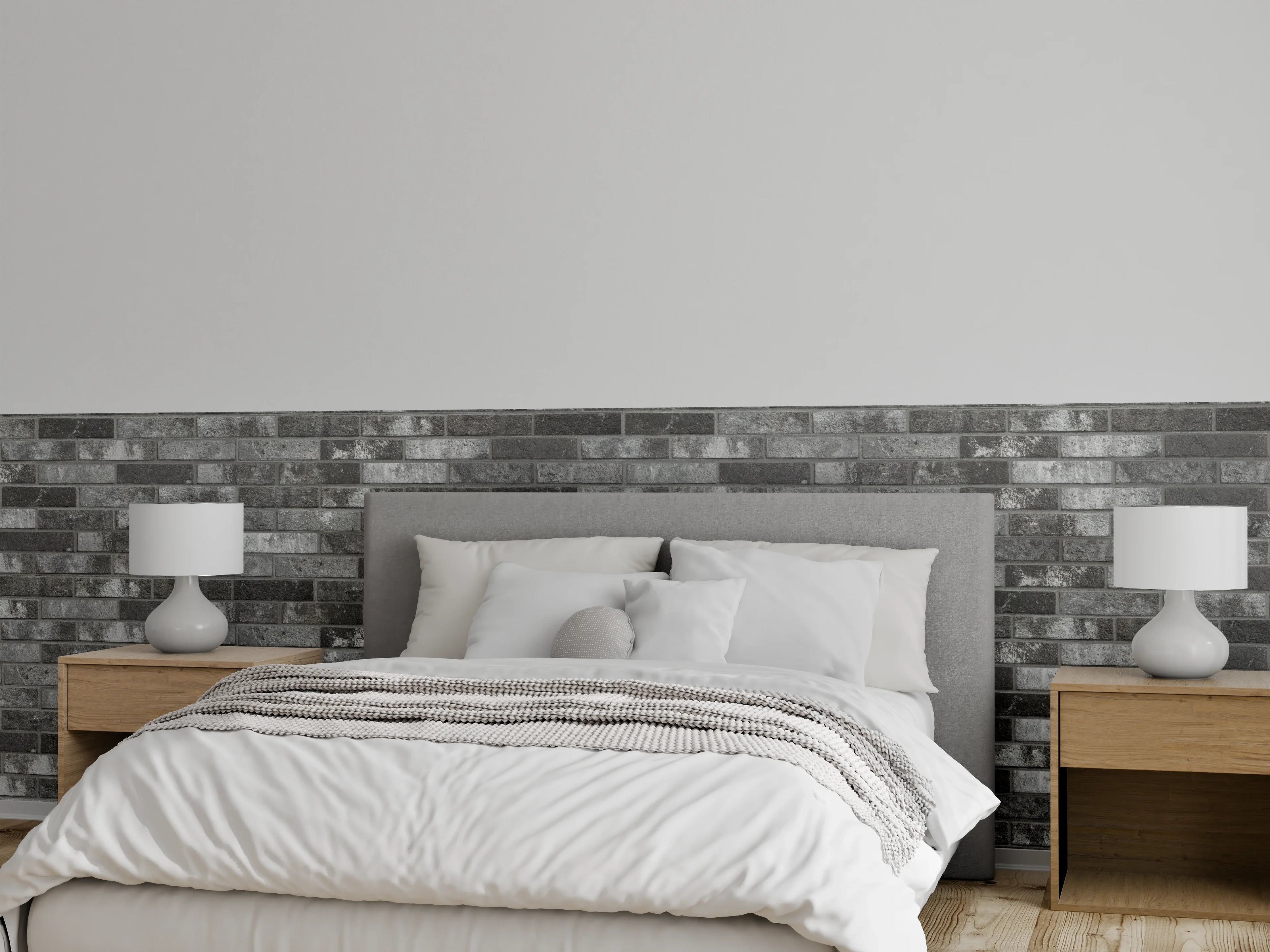 Wandverkleidung Schlafzimmer - Dunkelgraue Backsteinmauer