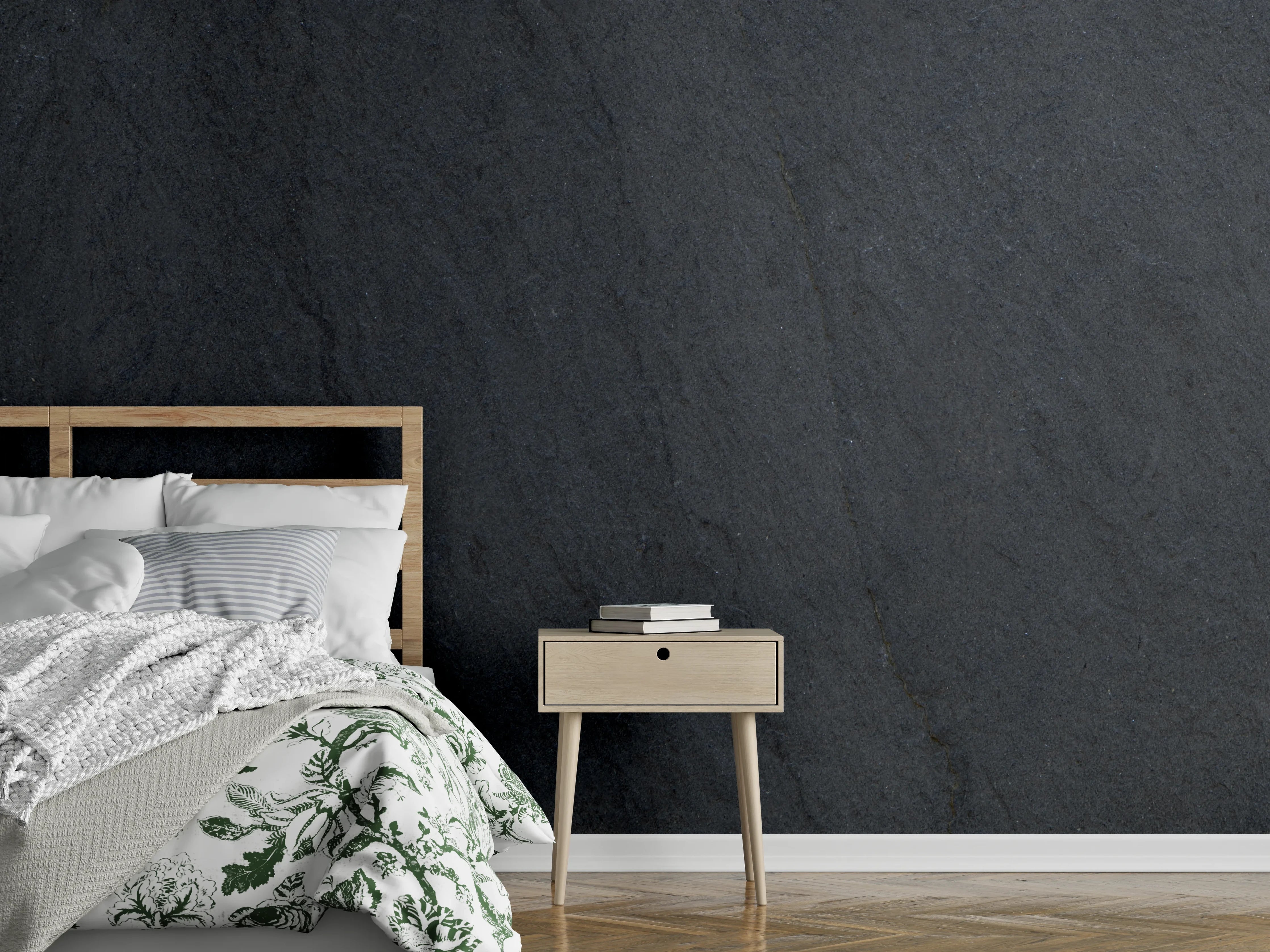 Wandverkleidung Schlafzimmer - Dunkelgrauer Schiefer