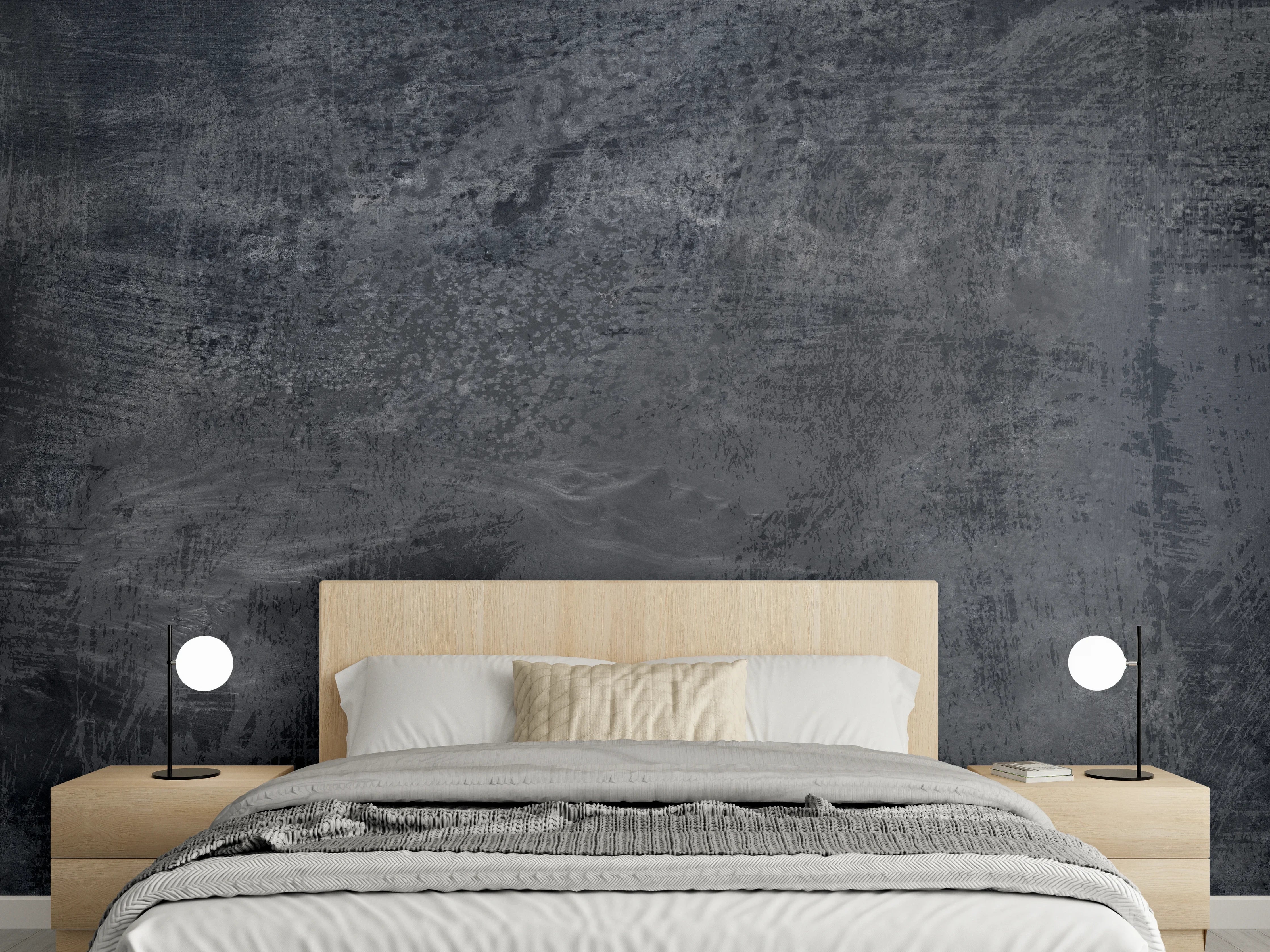 Wandverkleidung Schlafzimmer - Dunkelgrauer Zement-Hintergrund
