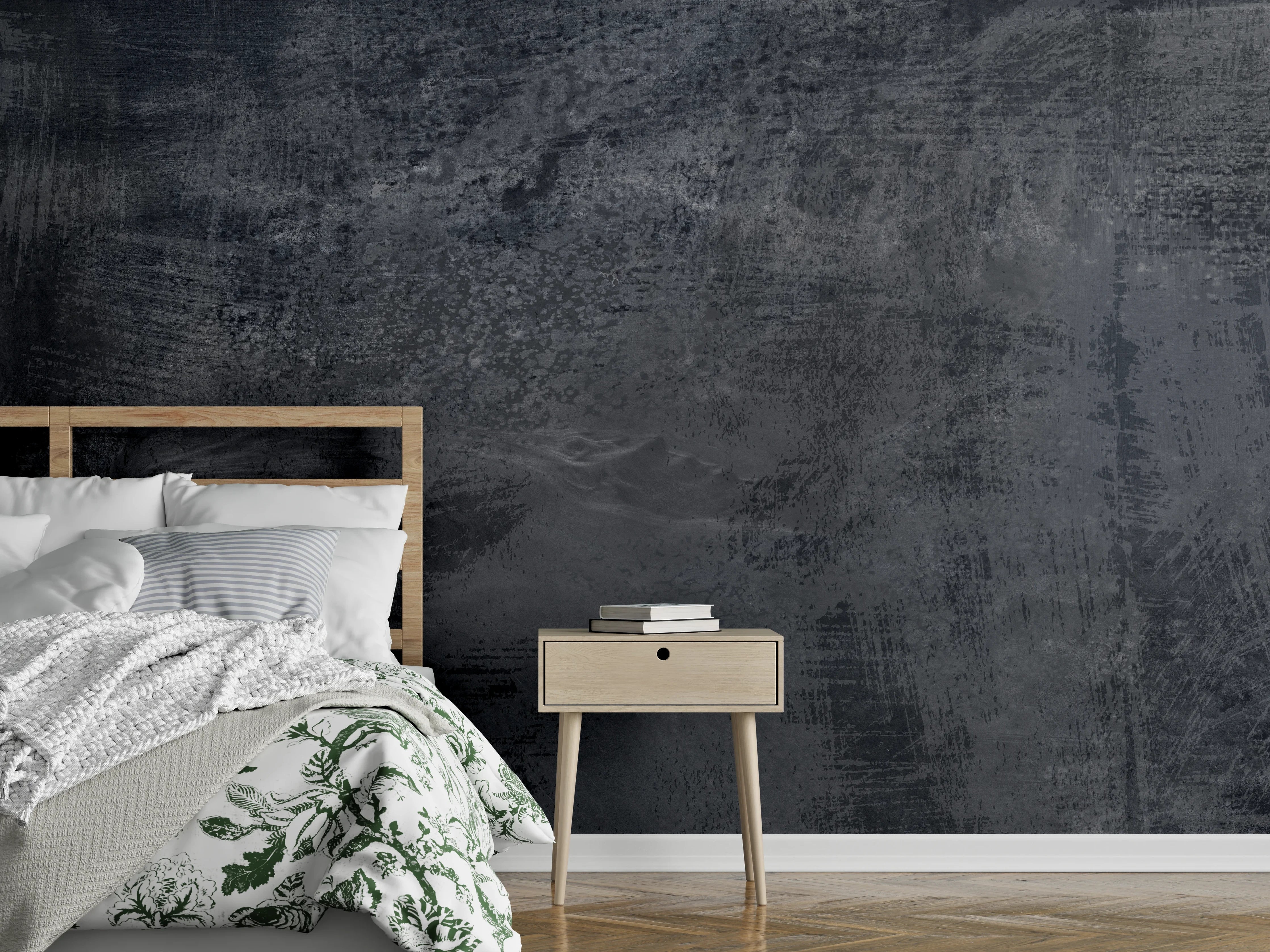 Wandverkleidung Schlafzimmer - Dunkelgrauer Zement-Hintergrund
