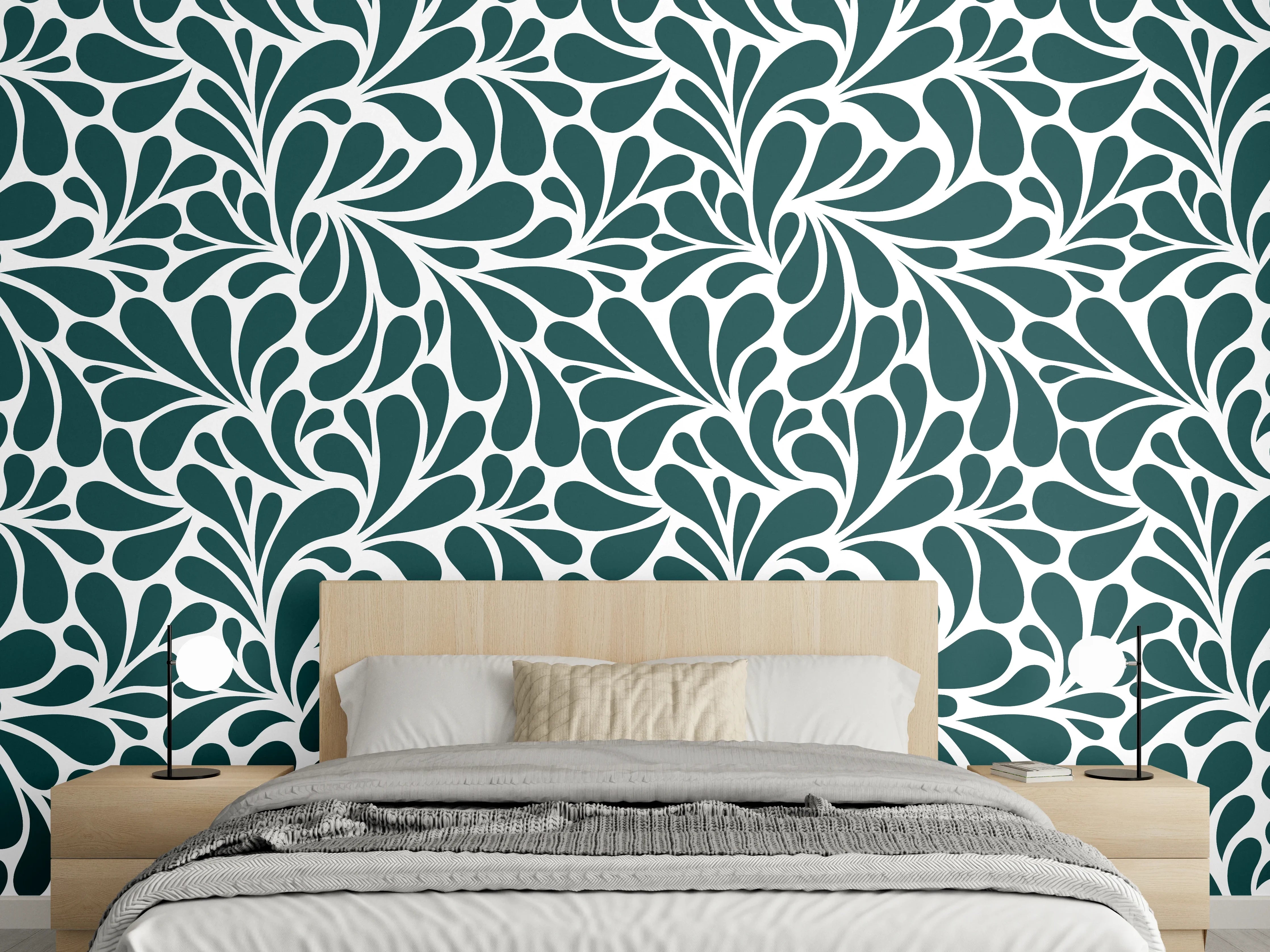 Wandverkleidung Schlafzimmer - Dunkelgrüne Blattmuster-Textur