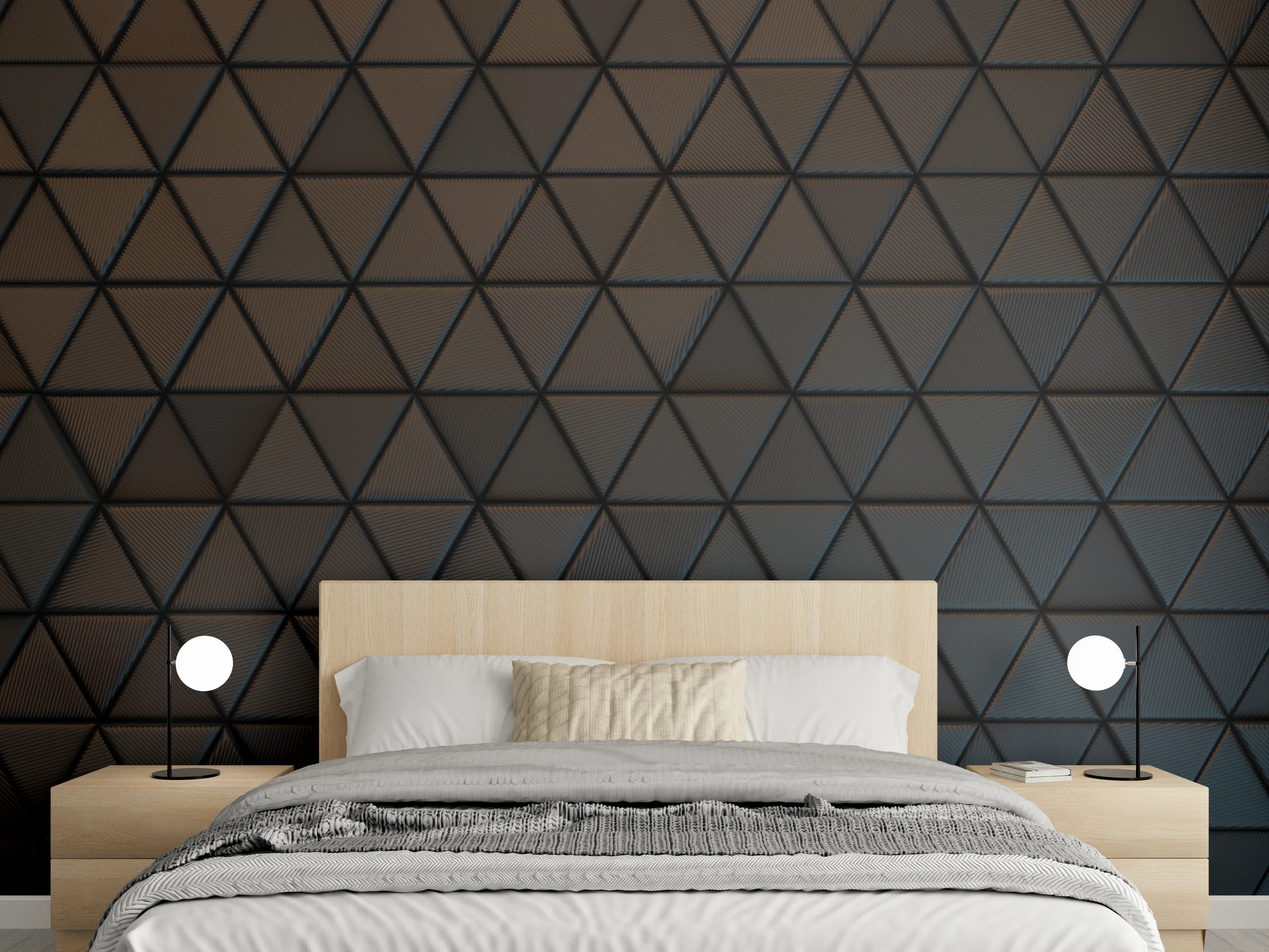 Wandverkleidung Schlafzimmer - Dunkle 3D-Trianglemuster Wanddeko