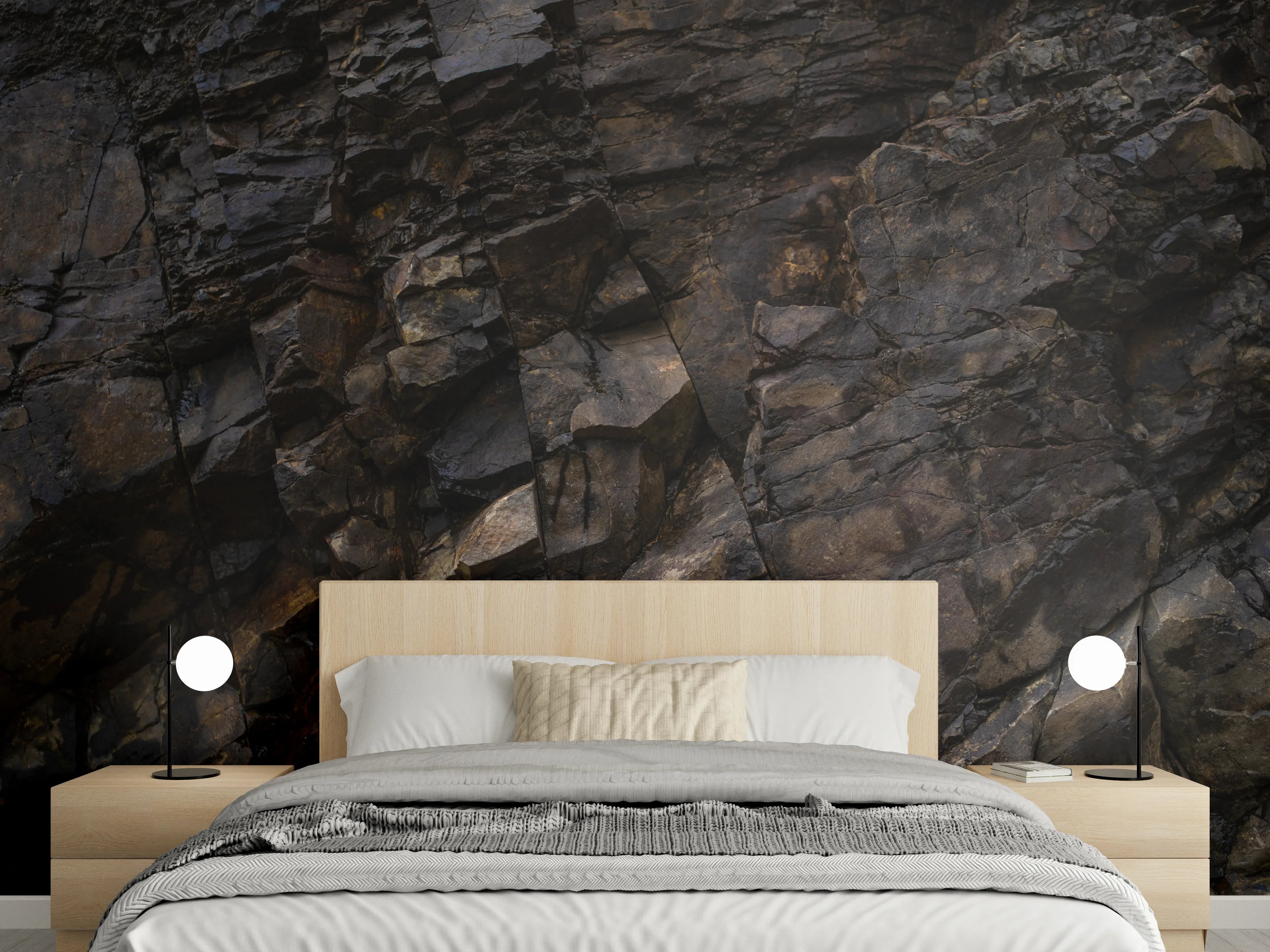 Wandverkleidung Schlafzimmer - Dunkle Basalt-Felswand Struktur Natur