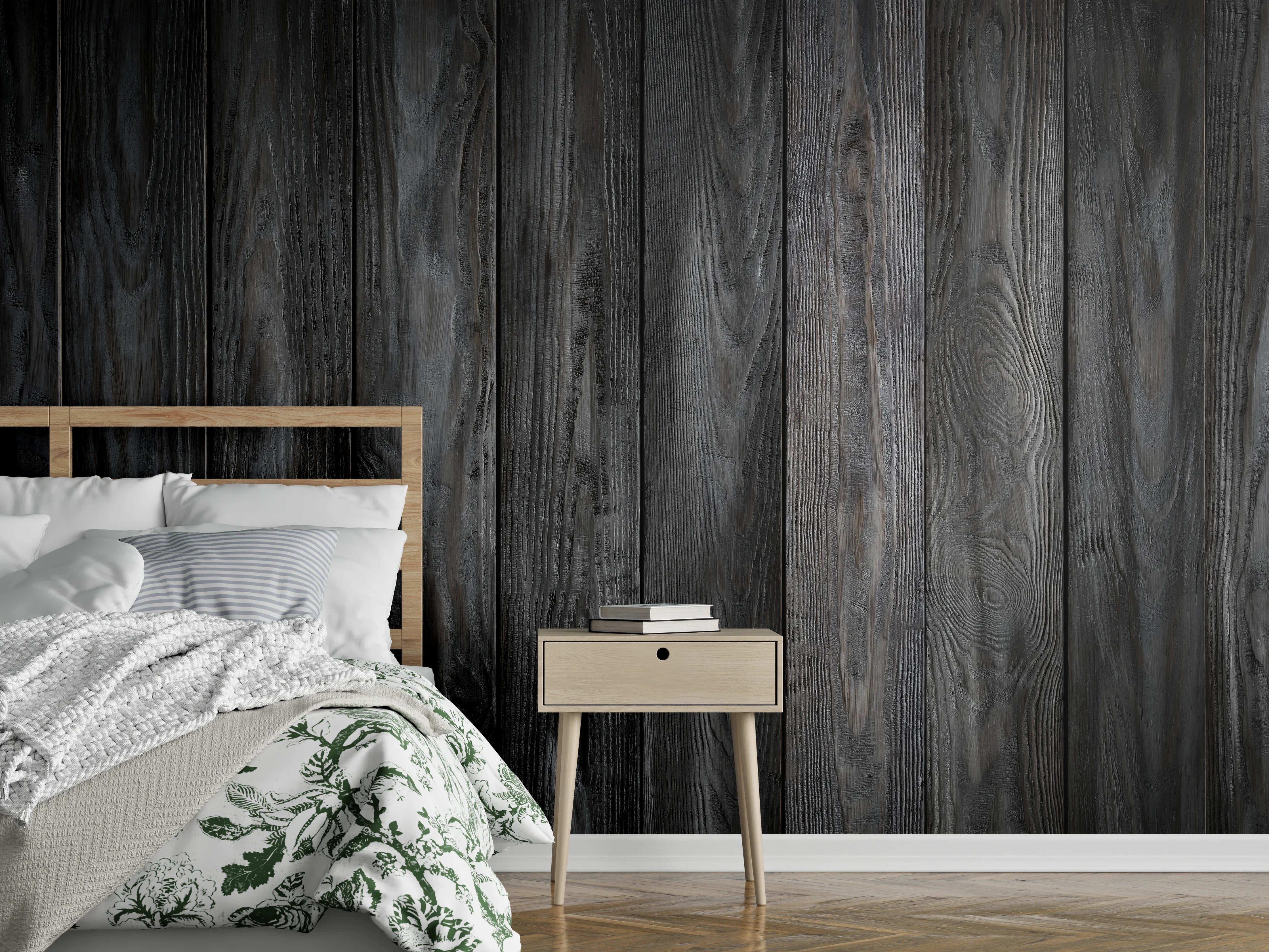 Wandverkleidung Schlafzimmer - Dunkle Holzpaneele Wandoptik modern