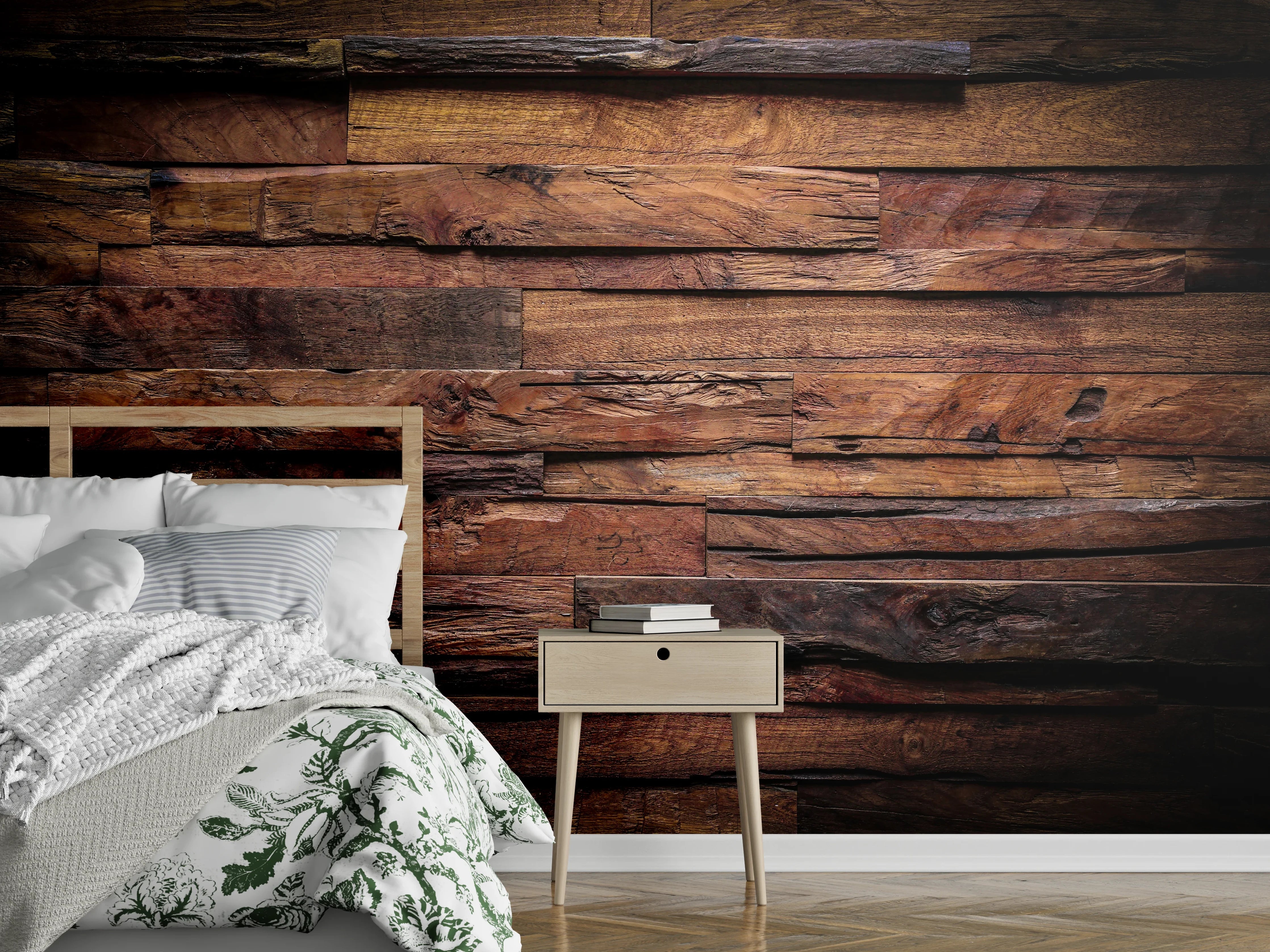 Wandverkleidung Schlafzimmer - Dunkle Holztextur
