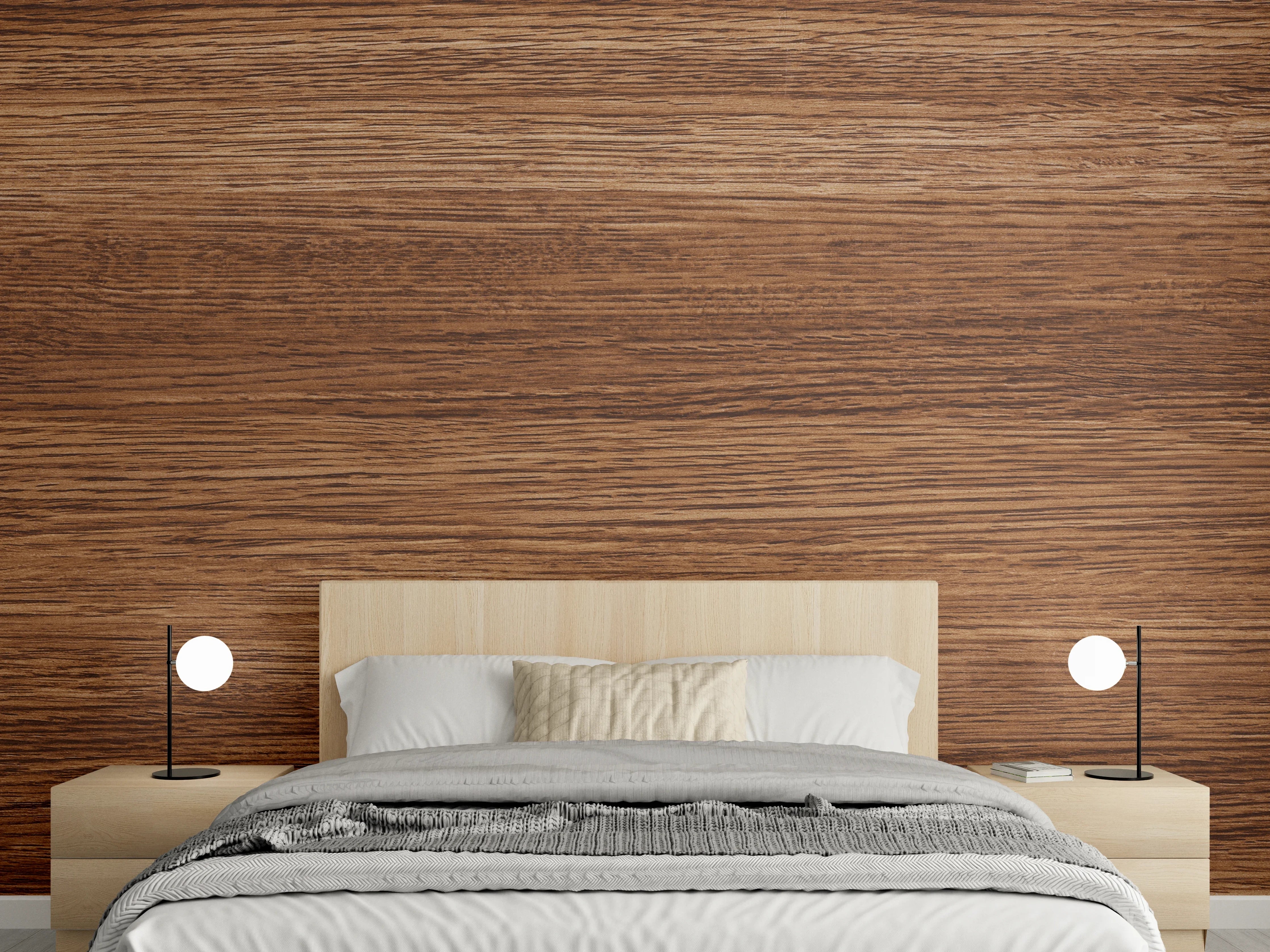 Wandverkleidung Schlafzimmer - Dunkle Holzwand mit Streifenmuster