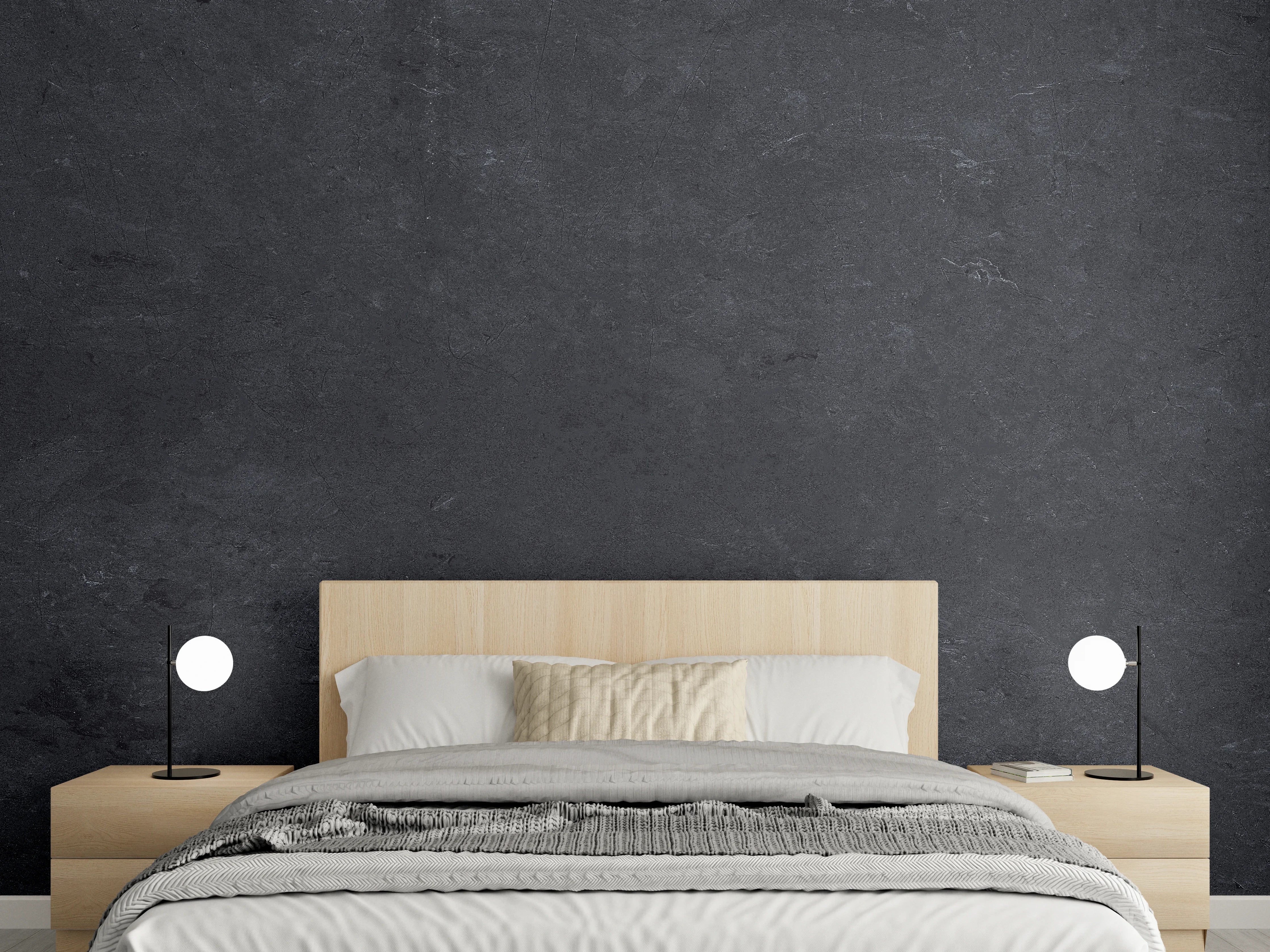 Wandverkleidung Schlafzimmer - Dunkle Stein- oder Schieferwand
