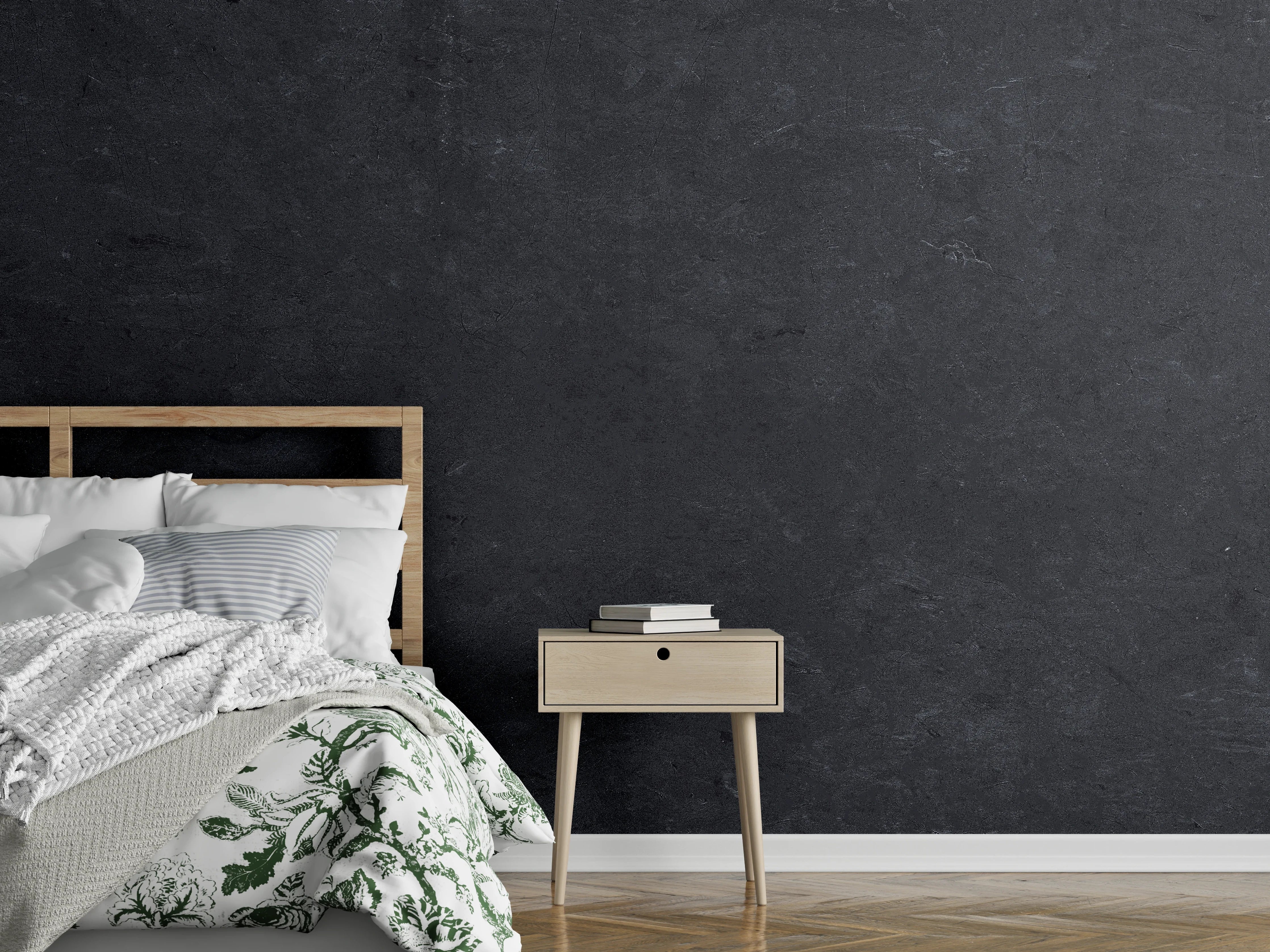 Wandverkleidung Schlafzimmer - Dunkle Stein- oder Schieferwand