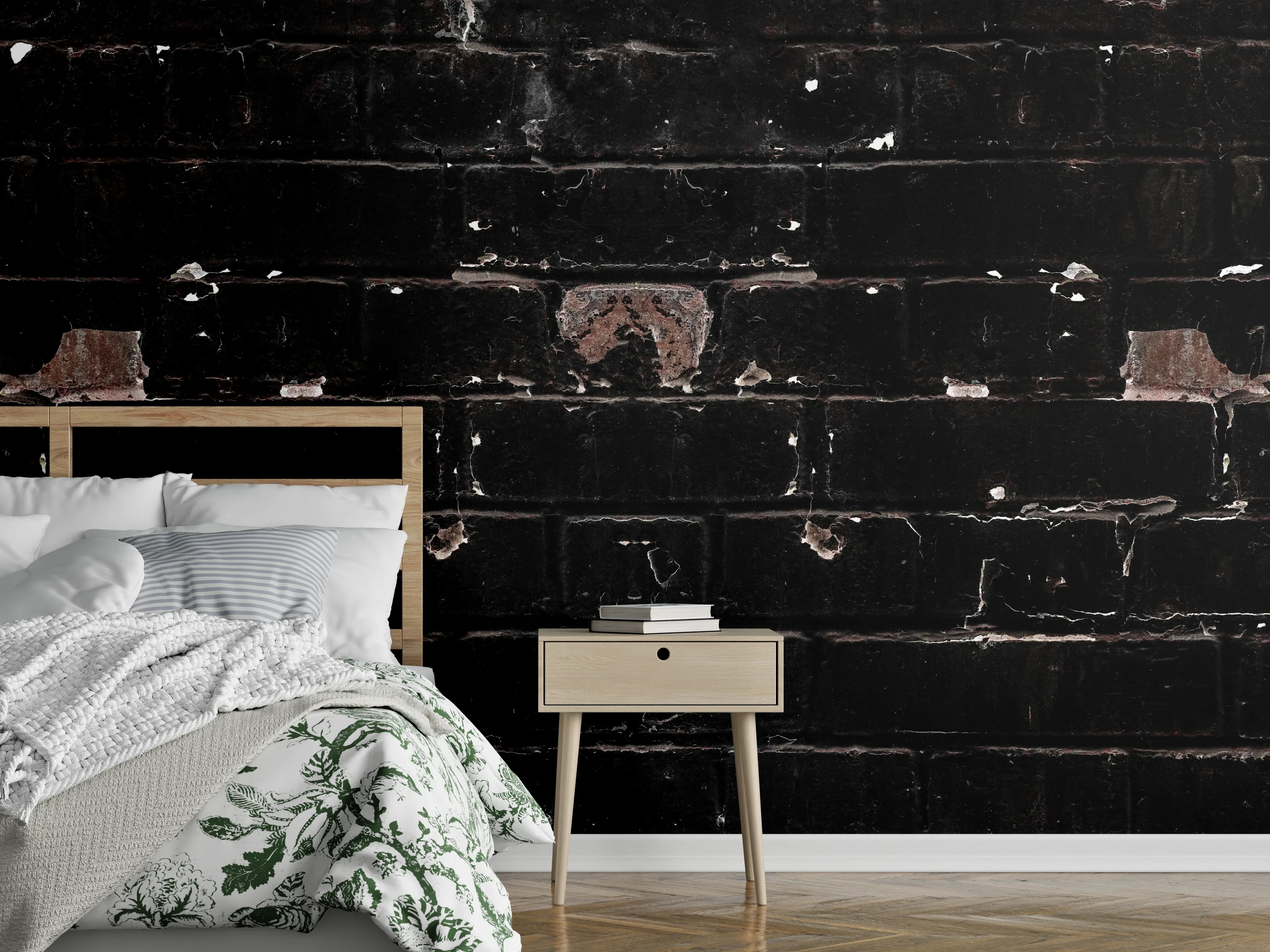 Wandverkleidung Schlafzimmer - Dunkle beschädigte Ziegelwand