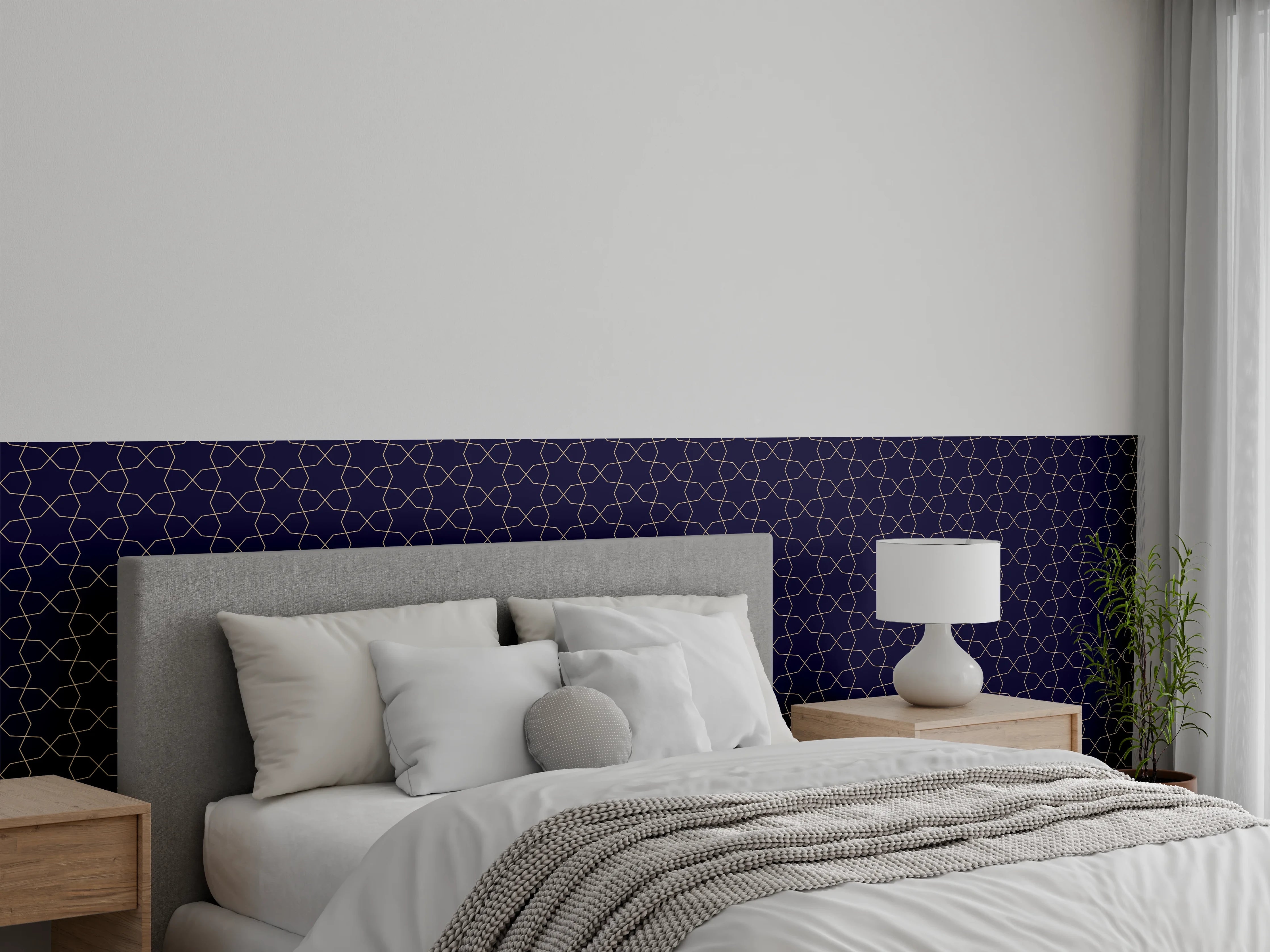 Wandverkleidung Schlafzimmer - Dunkle geometrische Muster mit glänzender Struktur