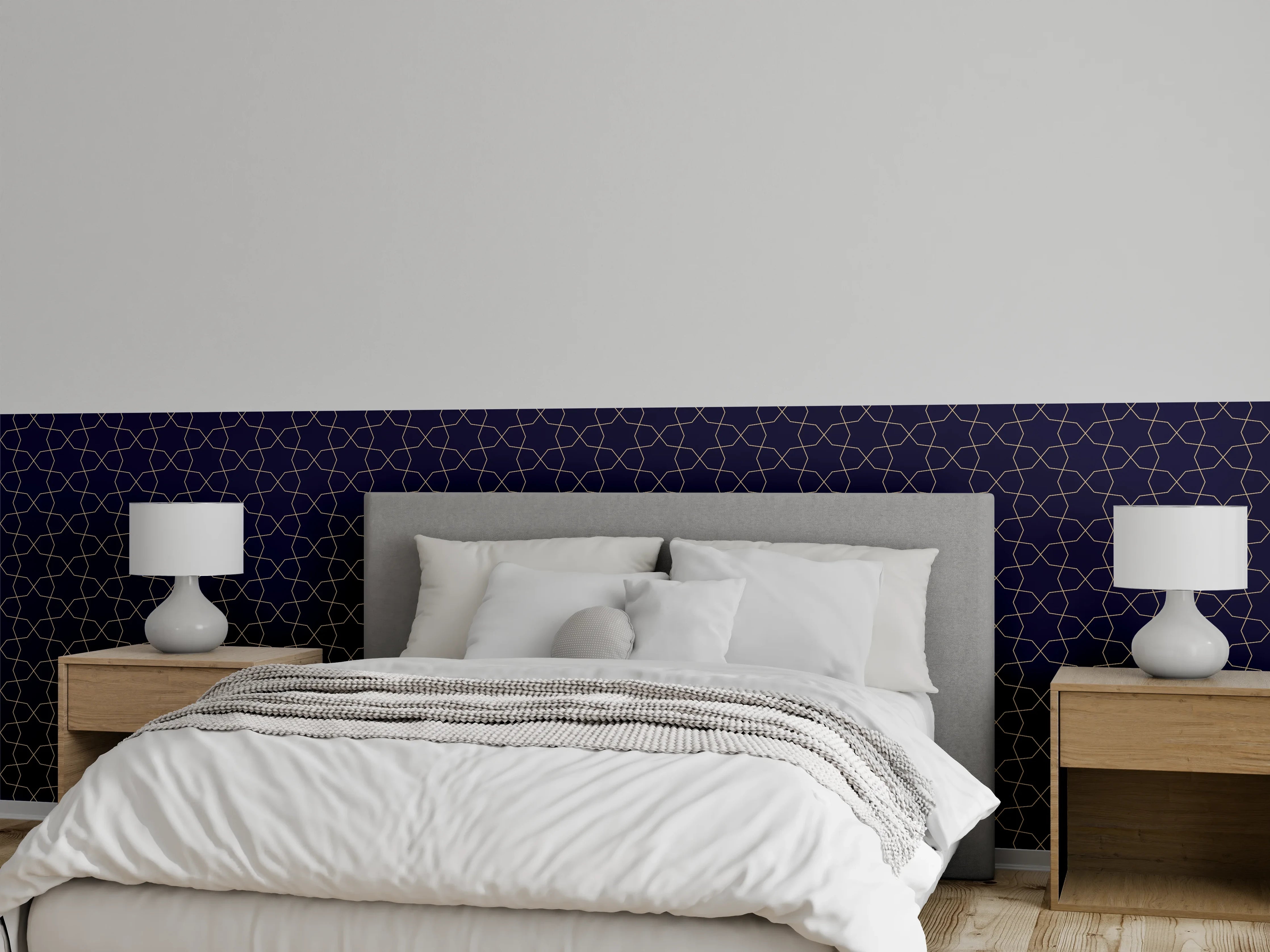 Wandverkleidung Schlafzimmer - Dunkle geometrische Muster mit glänzender Struktur