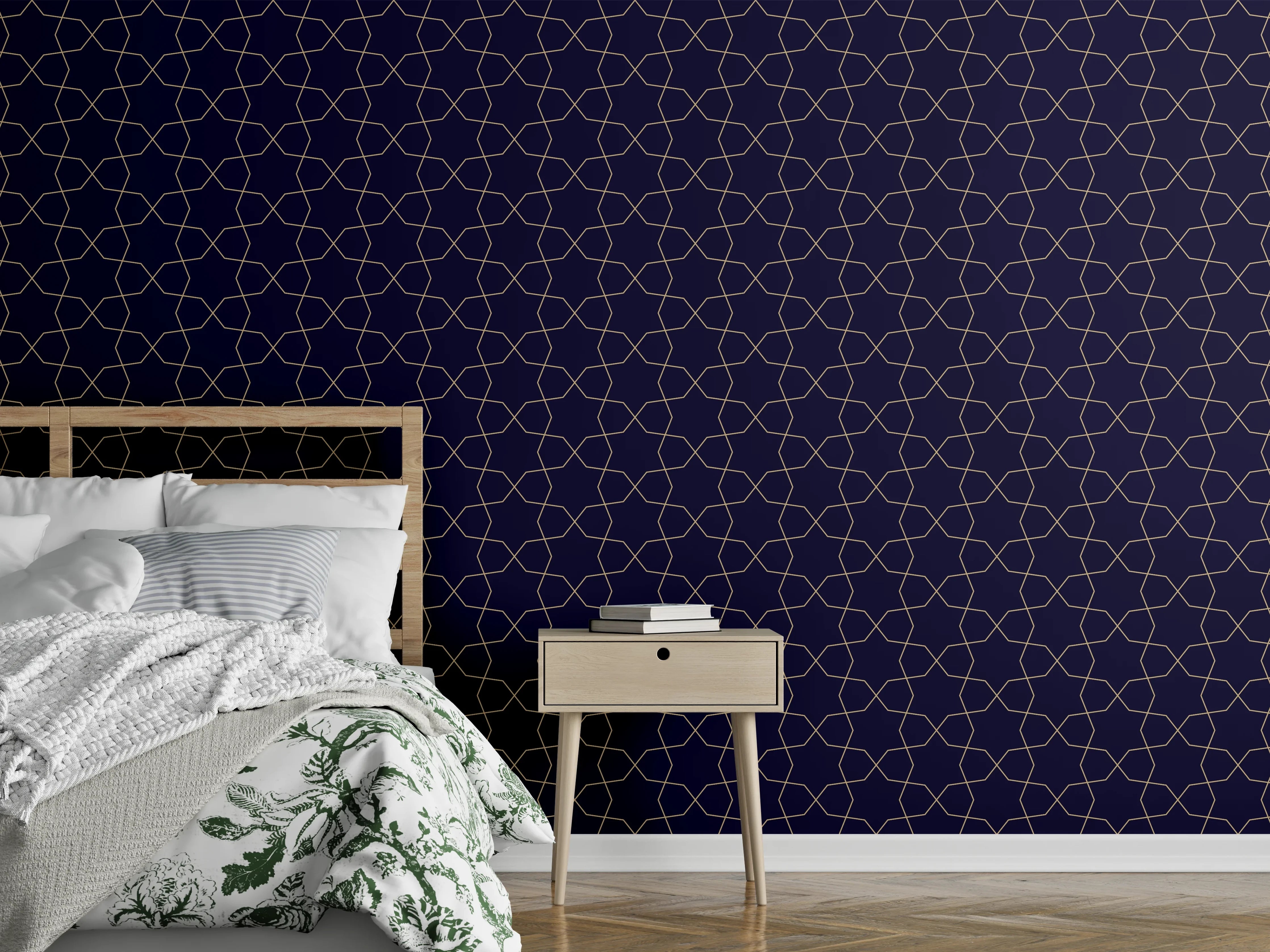 Wandverkleidung Schlafzimmer - Dunkle geometrische Muster mit glänzender Struktur