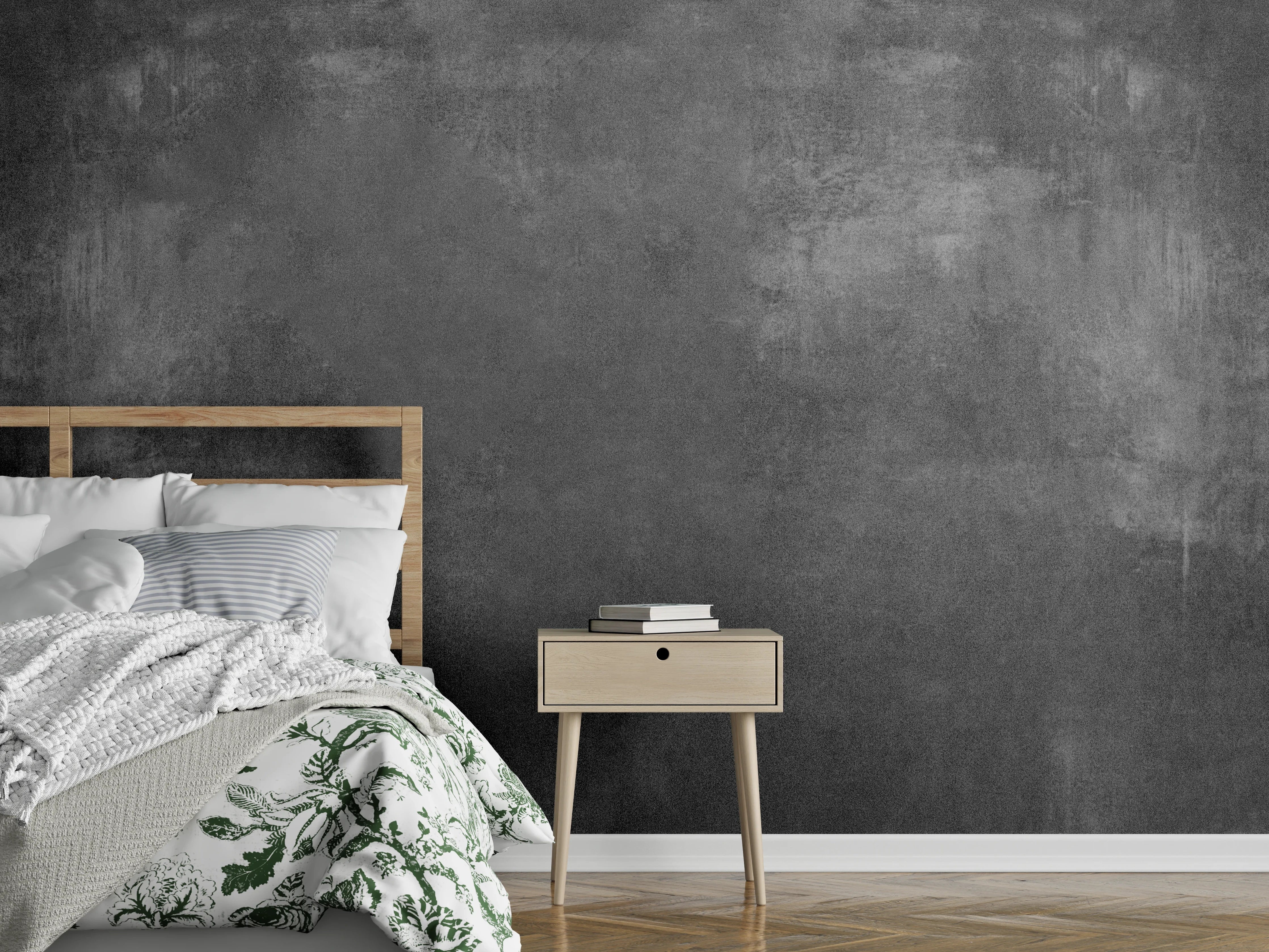 Wandverkleidung Schlafzimmer - Dunkle, strukturierte Betonwand