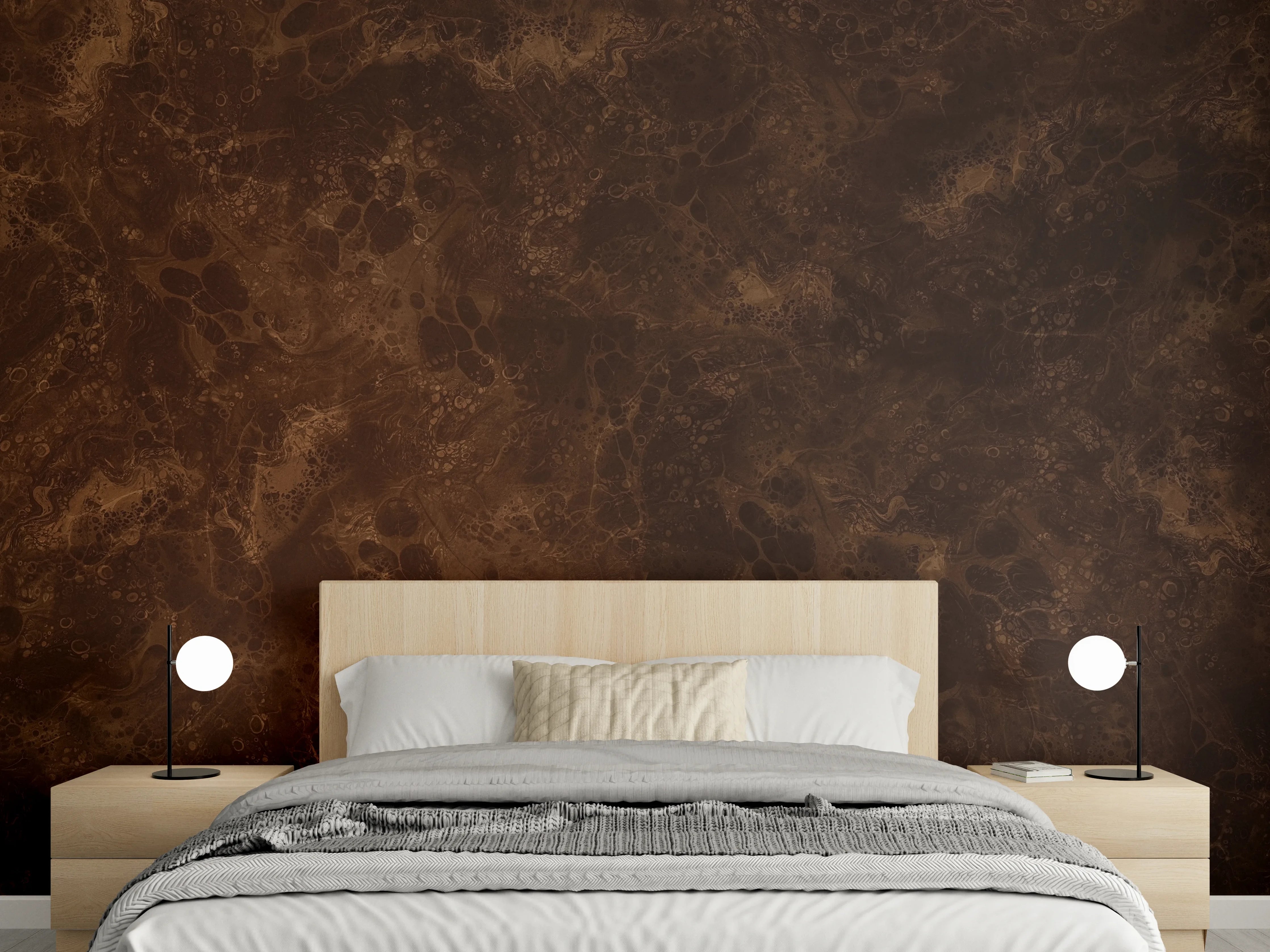 Wandverkleidung Schlafzimmer - Dunkler Marmor mit brauner Aderung