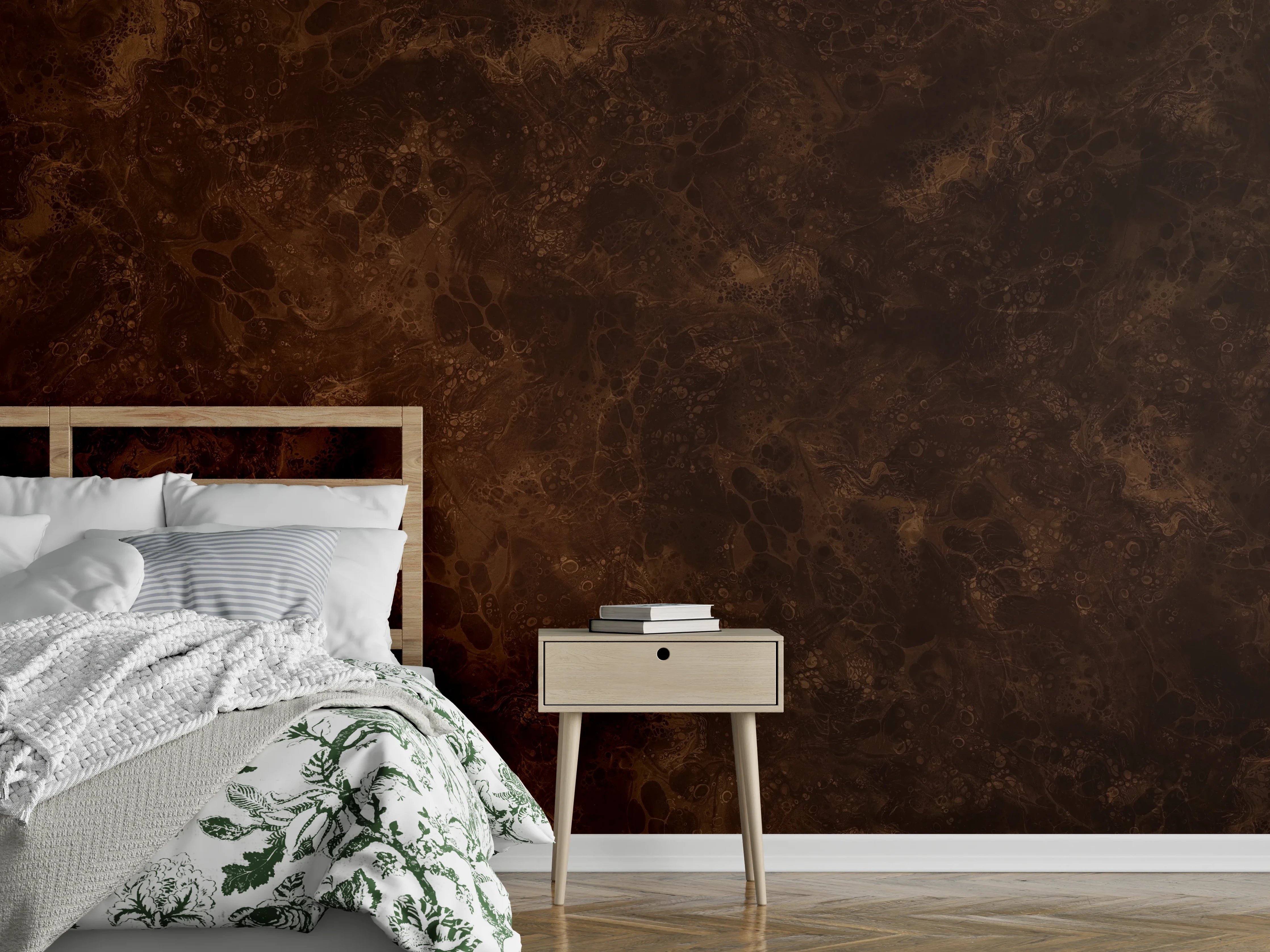 Wandverkleidung Schlafzimmer - Dunkler Marmor mit brauner Aderung