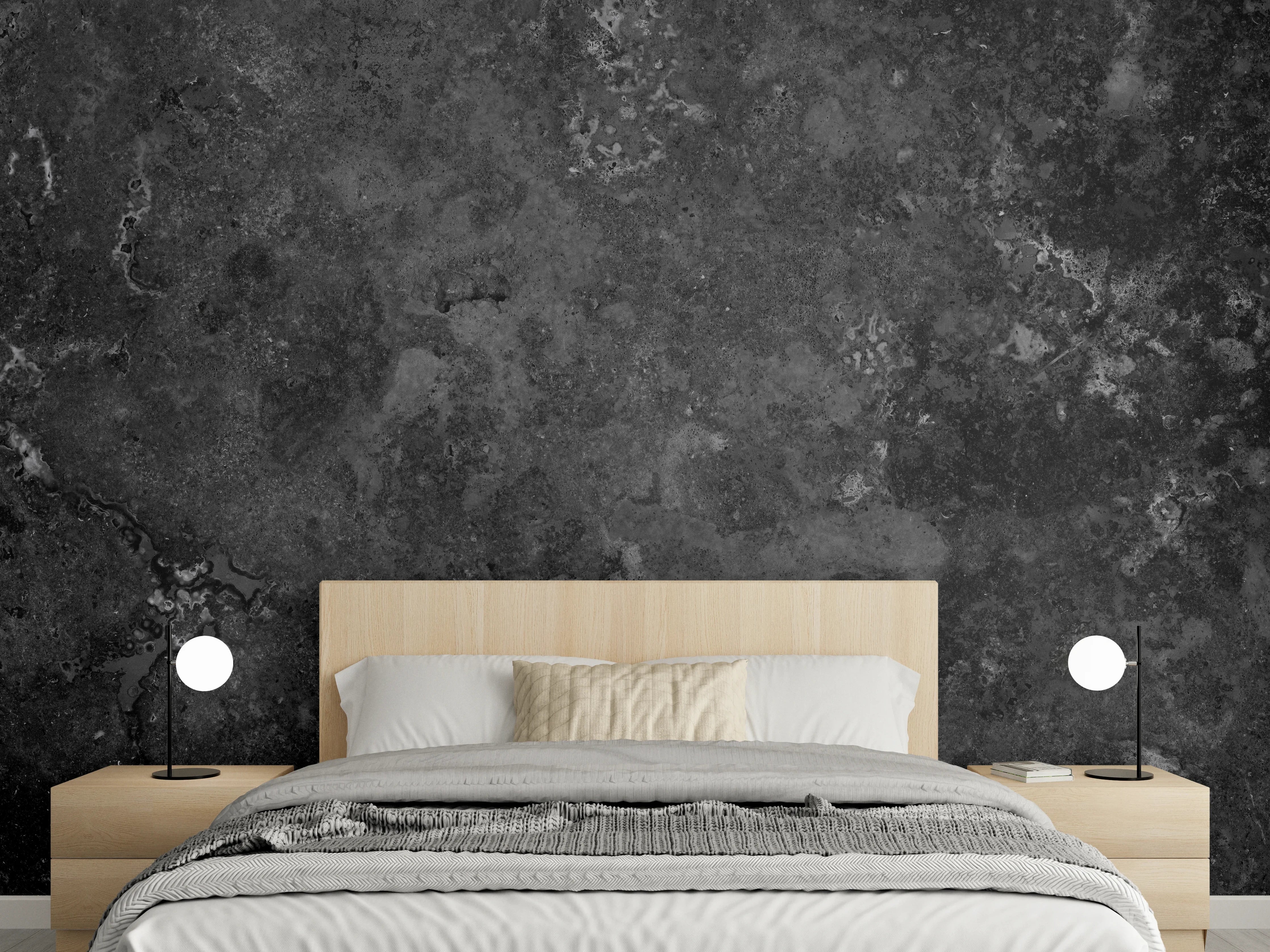Wandverkleidung Schlafzimmer - Dunkles Marmor Stein Design