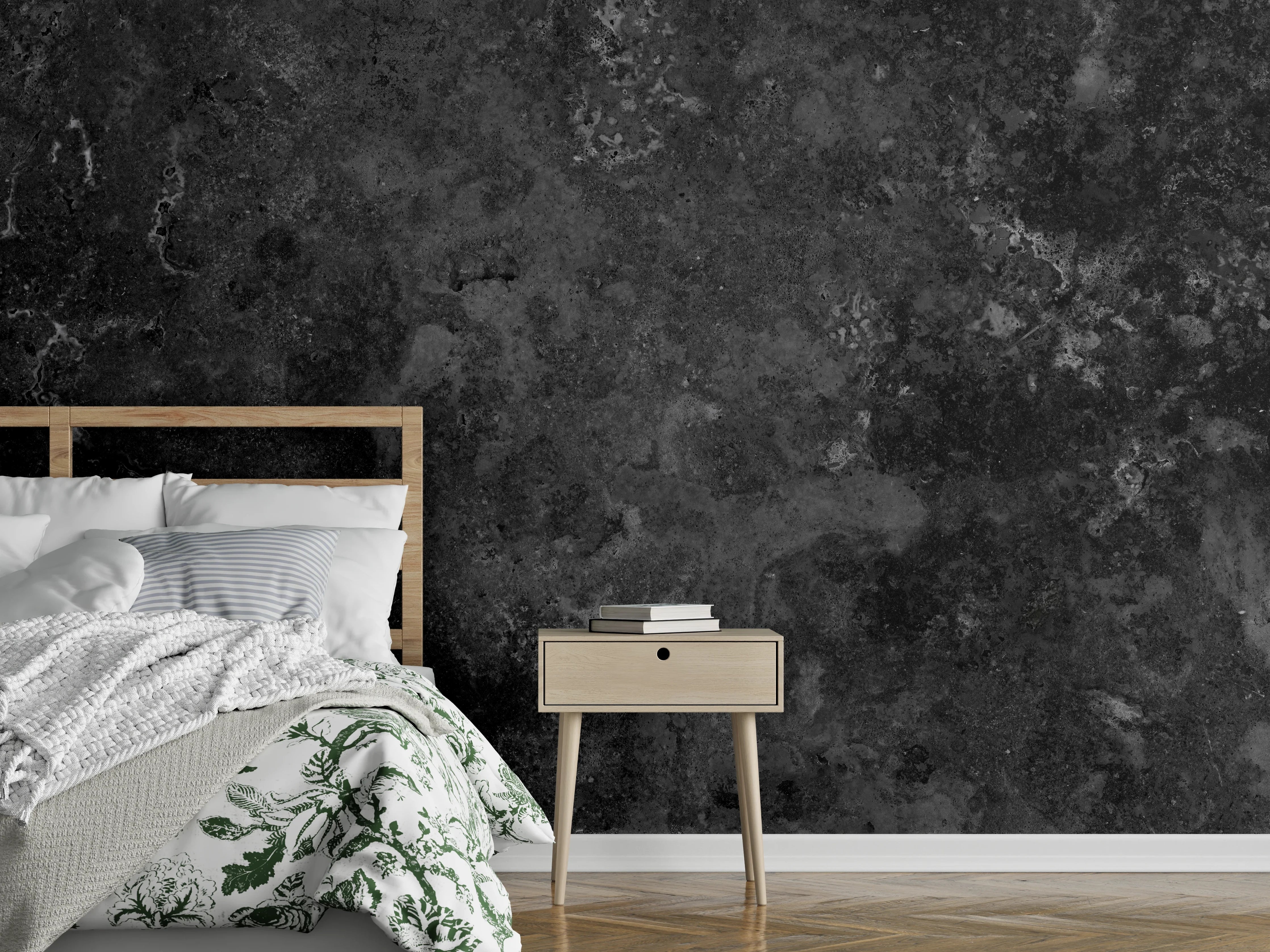 Wandverkleidung Schlafzimmer - Dunkles Marmor Stein Design