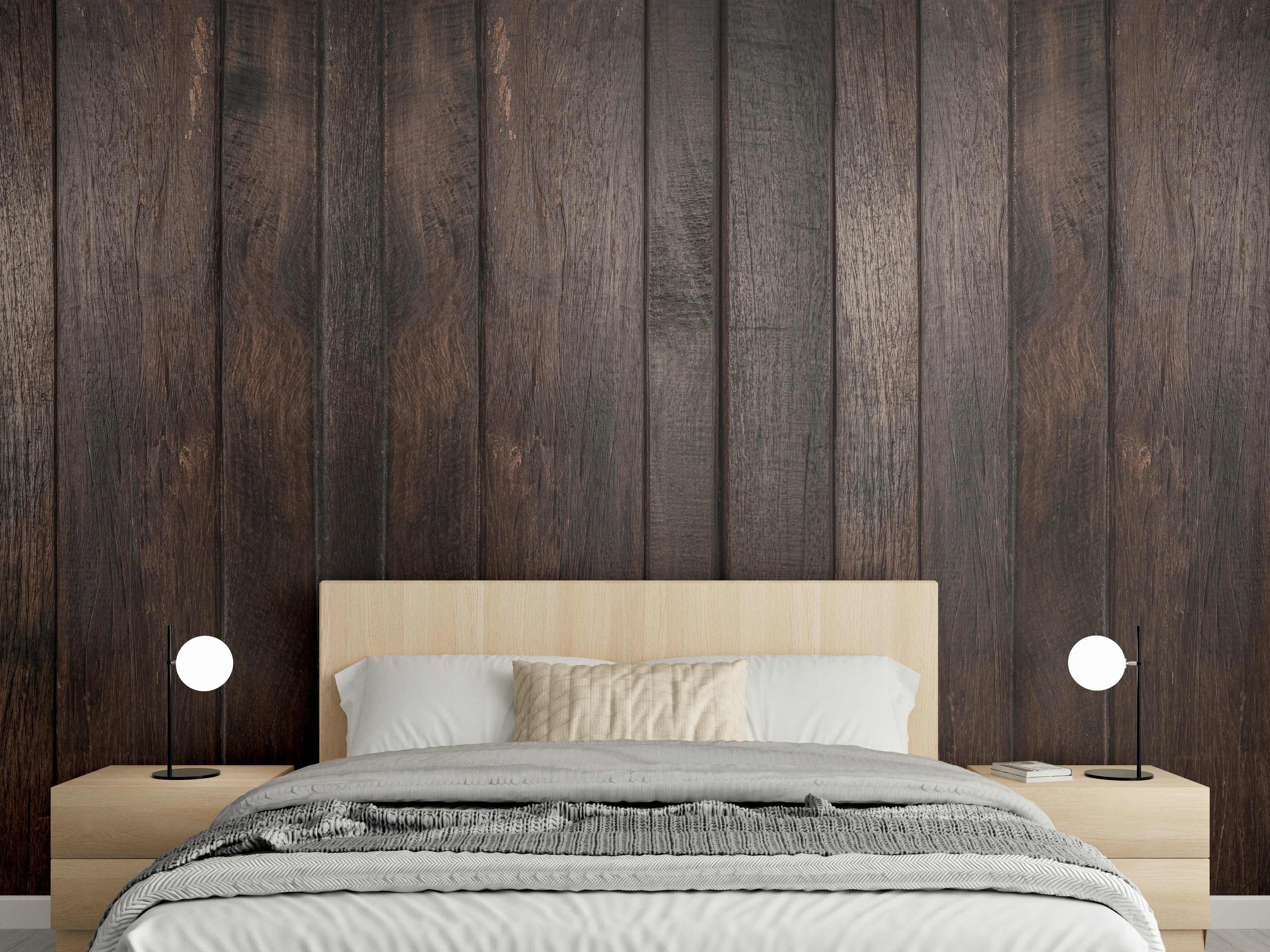 Wandverkleidung Schlafzimmer - Dunkles glasiertes Holz