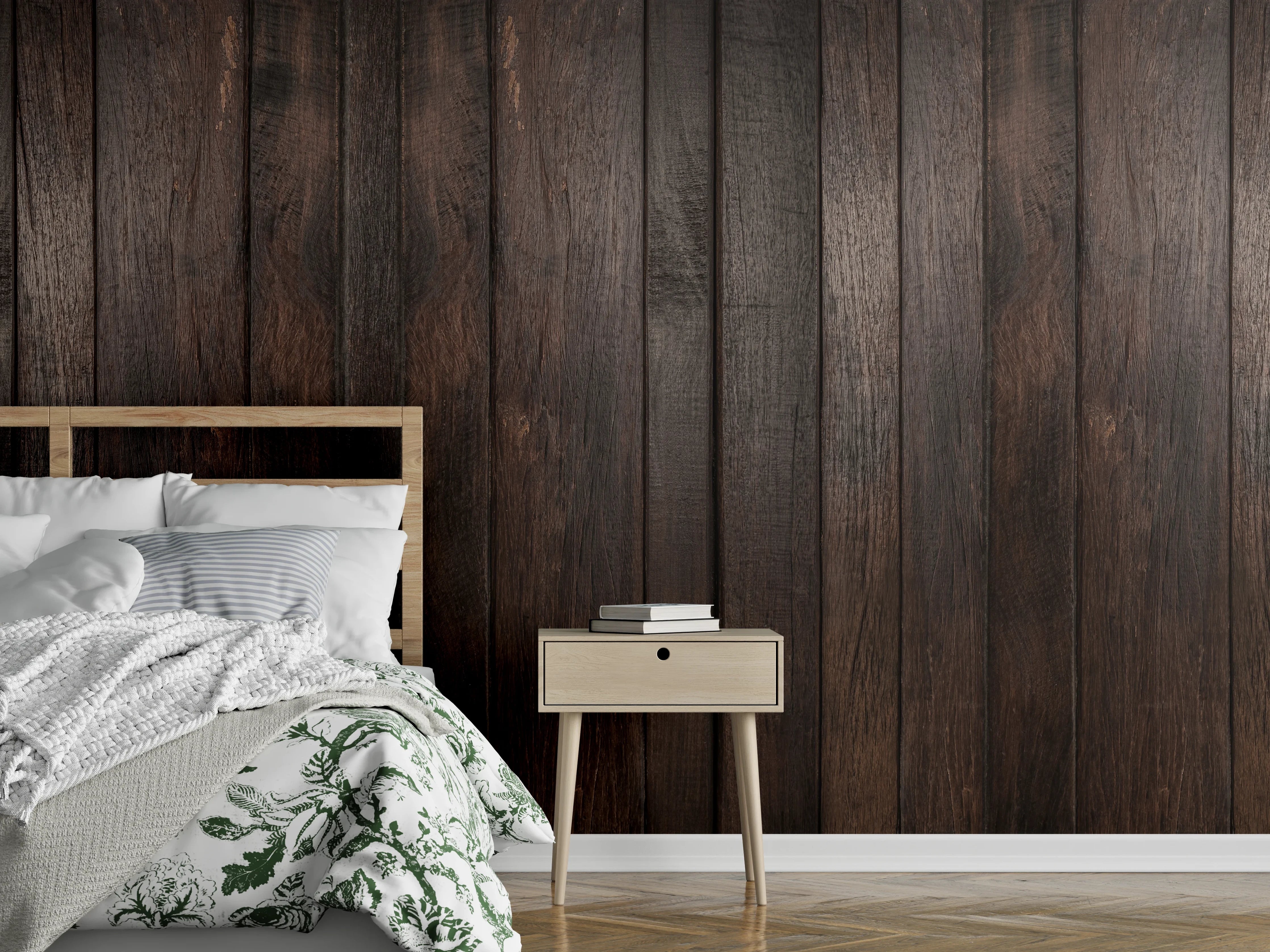 Wandverkleidung Schlafzimmer - Dunkles glasiertes Holz